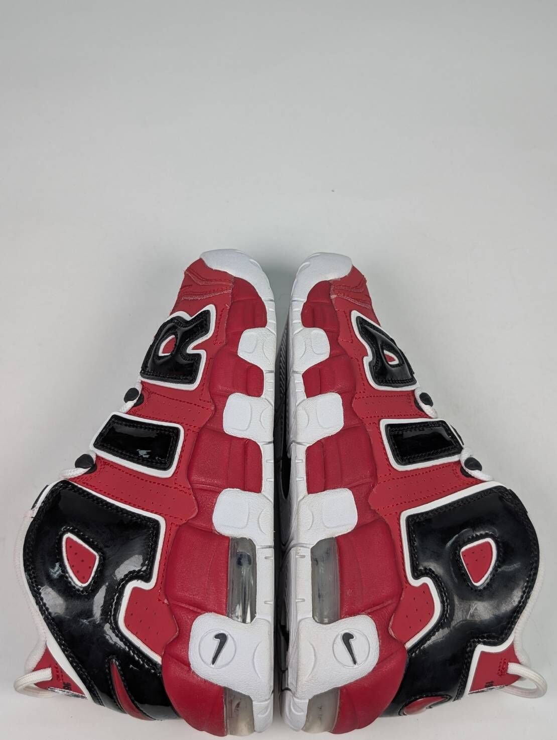 微瑕疵-左右腳中底鞋底泛黃氣墊氧化 415082-600 7Y Nike Air More Uptempo GS 紅黑 大AIR 大童