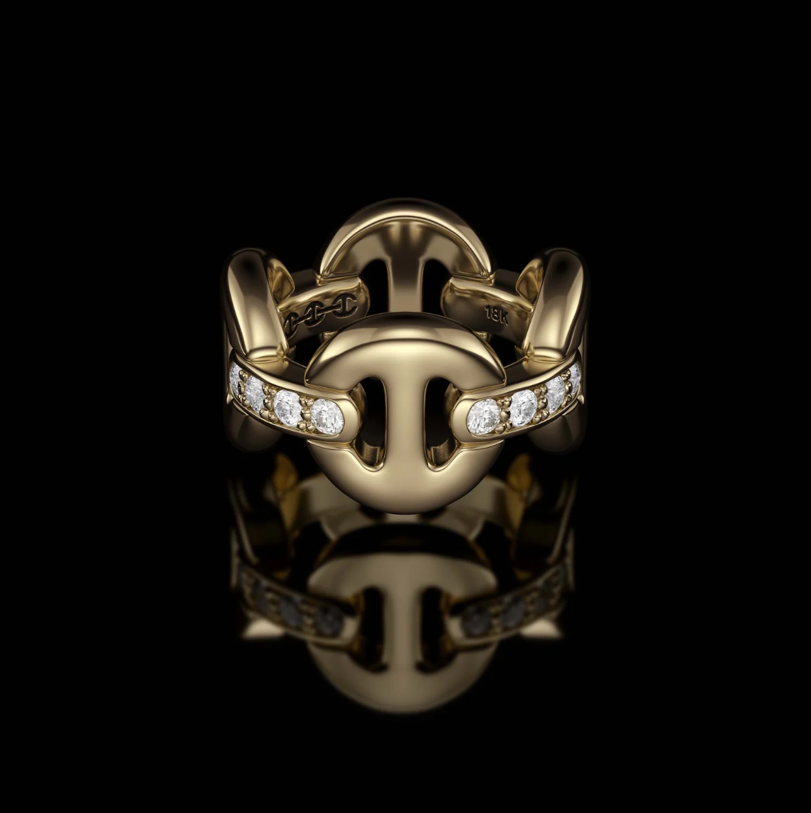 HB008D QUAD LINK WITH DIAMOND BRIDGES - 18K GOLD