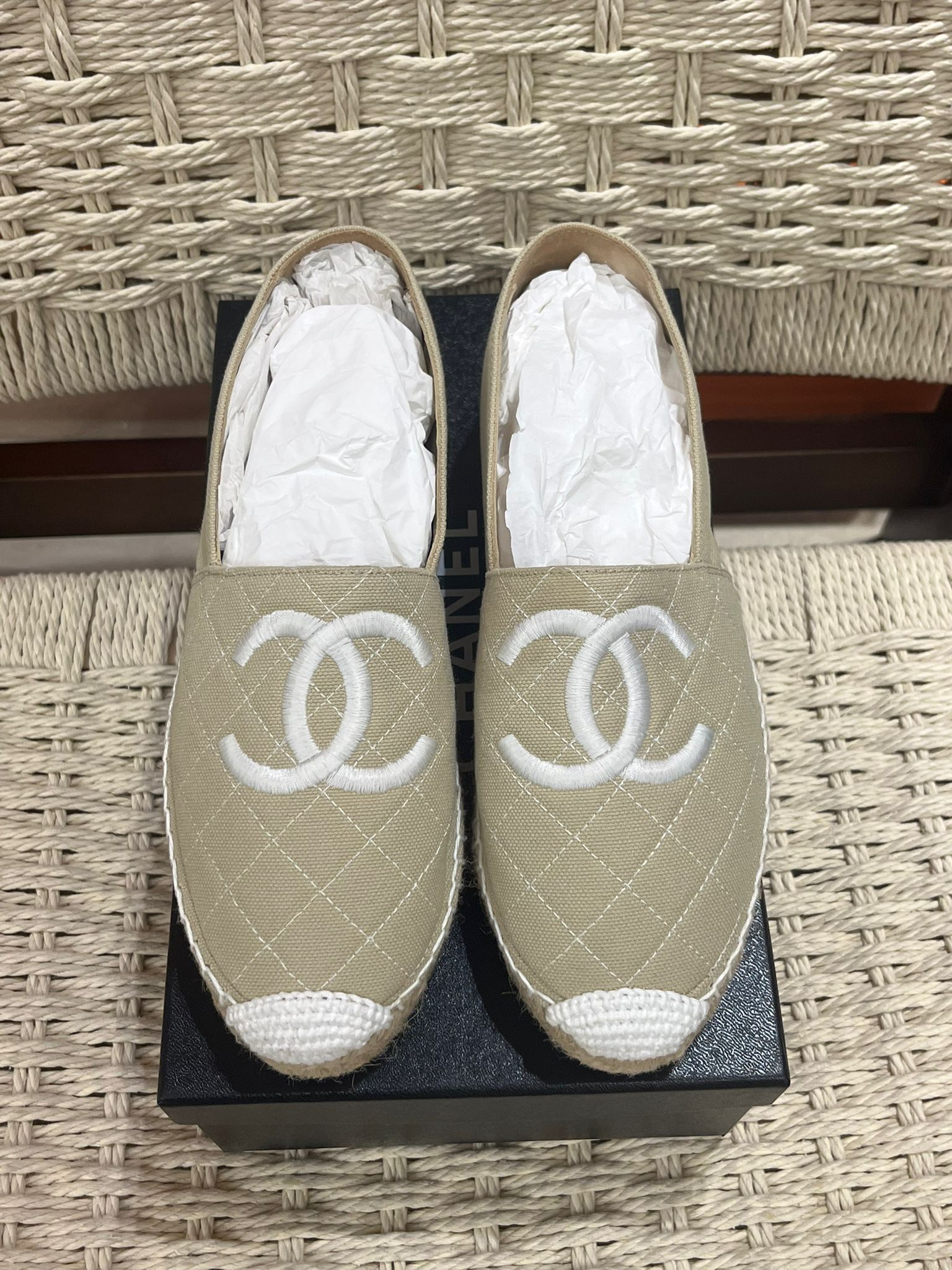 Chanel Espadrilles 平底草織鞋 米白色 #38