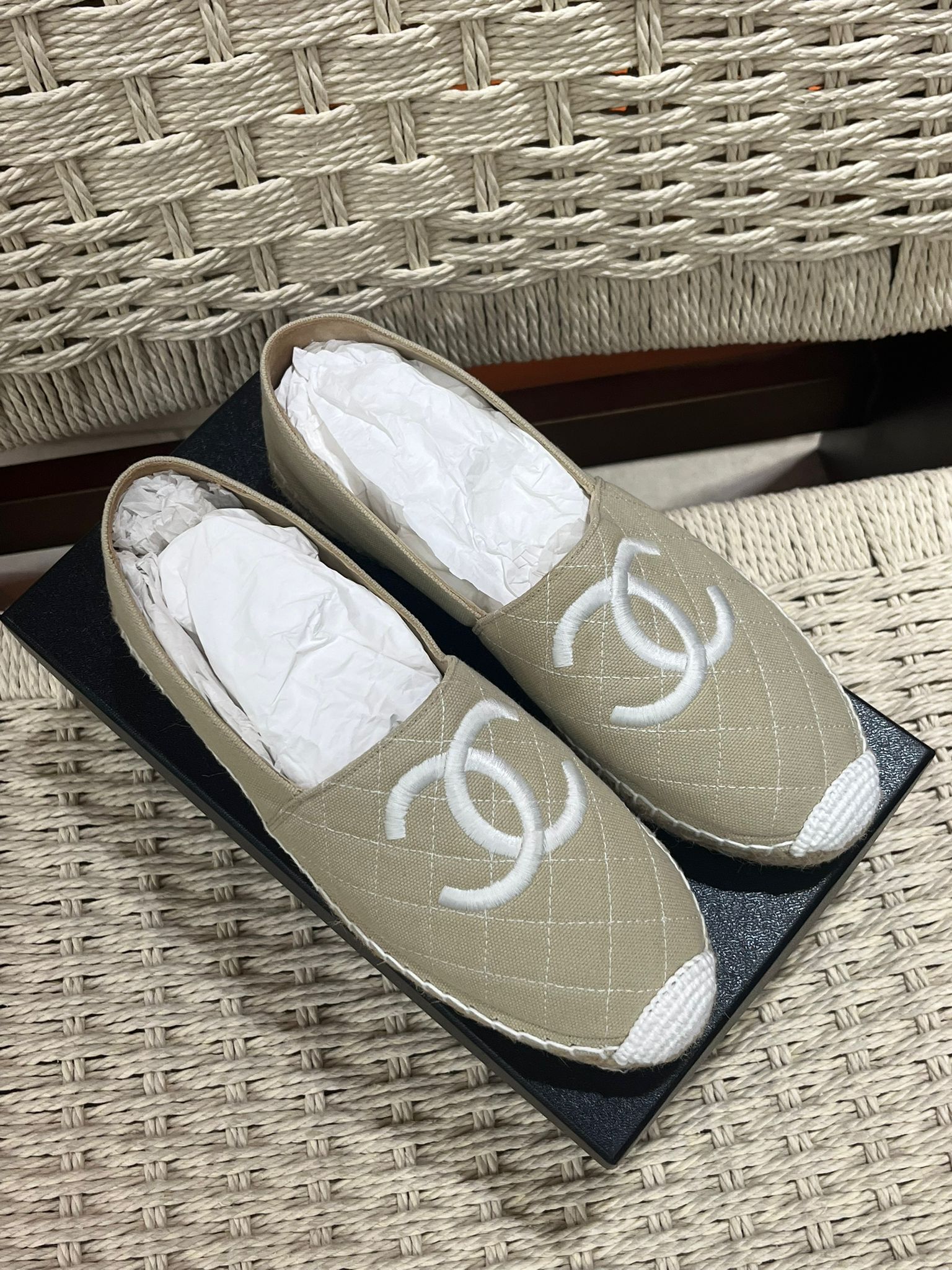 Chanel Espadrilles 平底草織鞋 米白色 #38