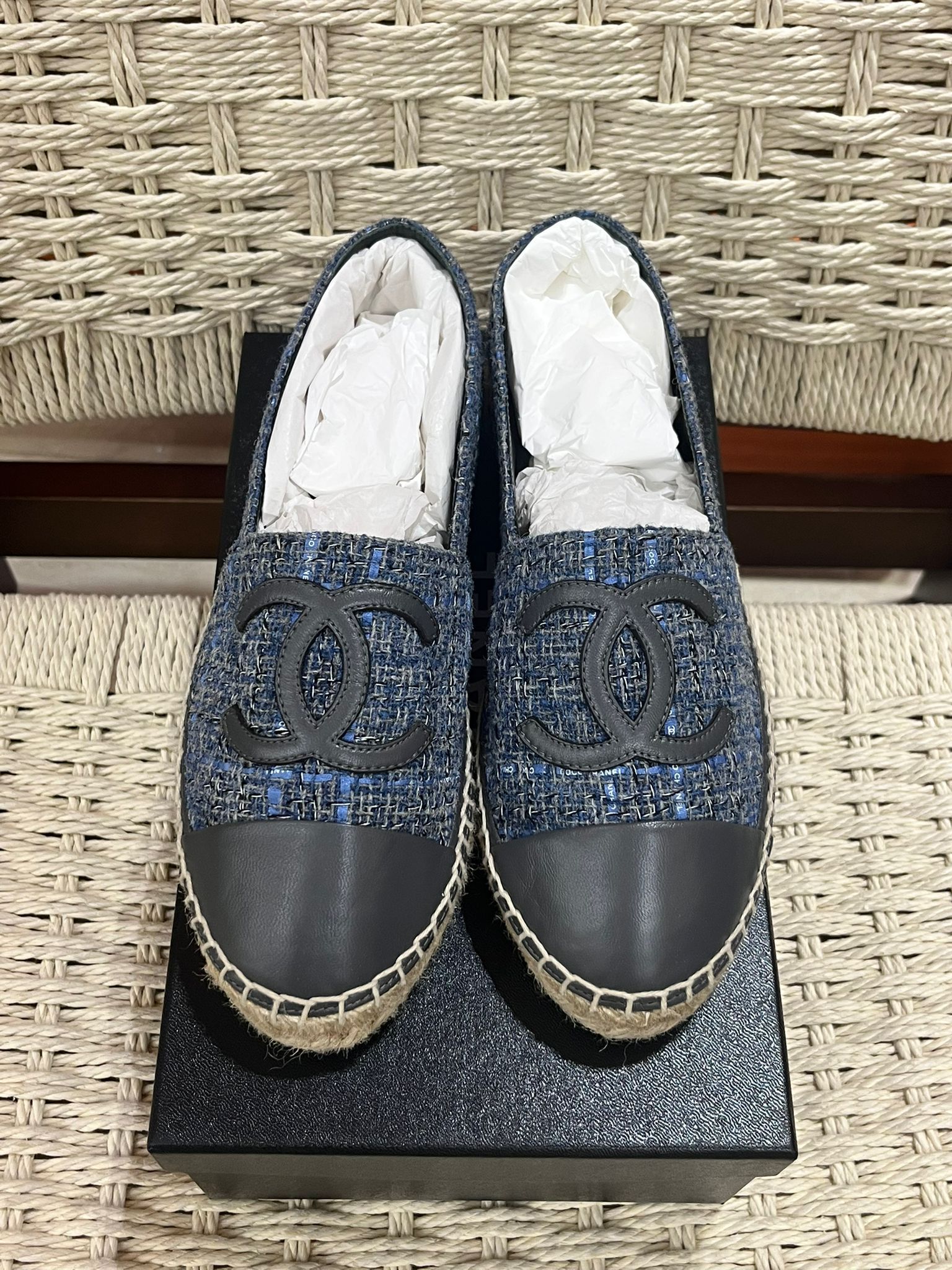 Chanel Espadrilles 草編漁夫鞋 藍色 #38