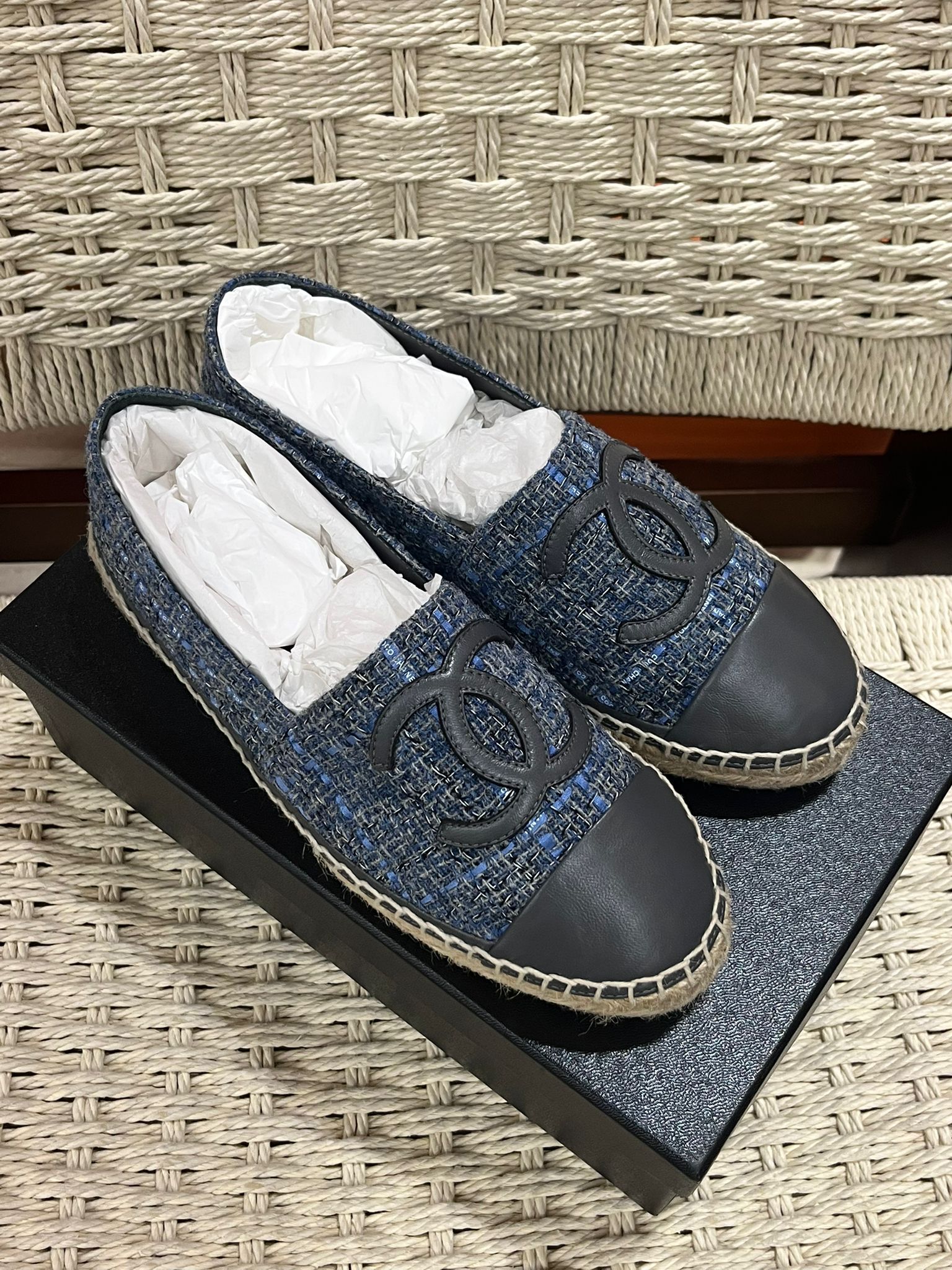 Chanel Espadrilles 草編漁夫鞋 藍色 #38