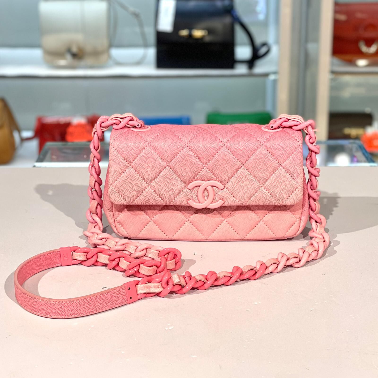 限量版!!!全新CHANEL CF20 粉色漸變荔枝皮琺瑯CC扣@晶片款 #香奈兒包 #BRAND NEW #香榭站正品