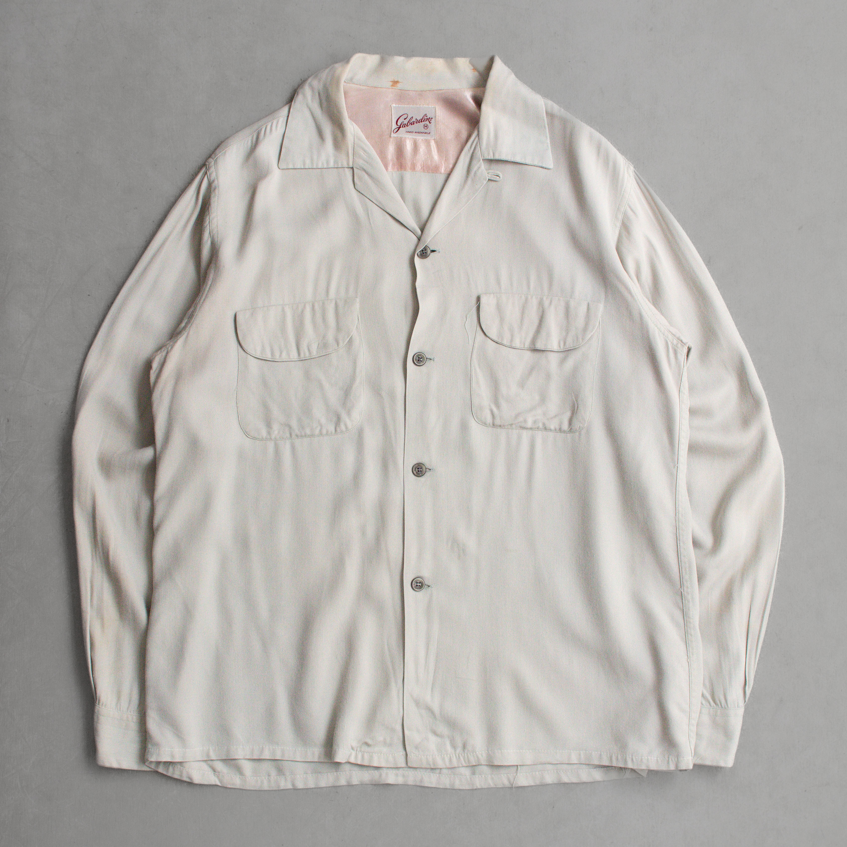 50S GABARDINE RAYON OPEN SHIRT 美國製 灰藍 嫘縈 開領 長袖 襯衫