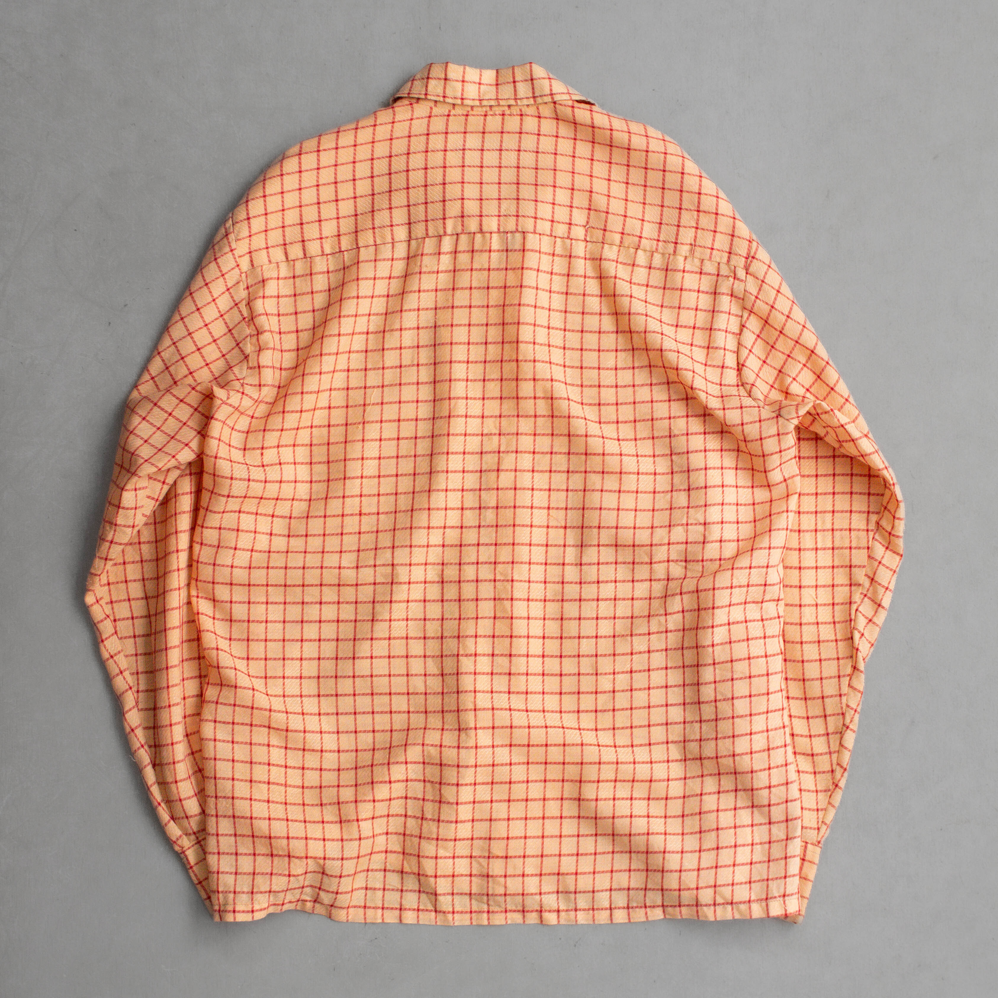 50-60S HARWYN RAYON OPEN SHIRT 美國製 橘紅 格紋 嫘縈 開領 長袖 襯衫