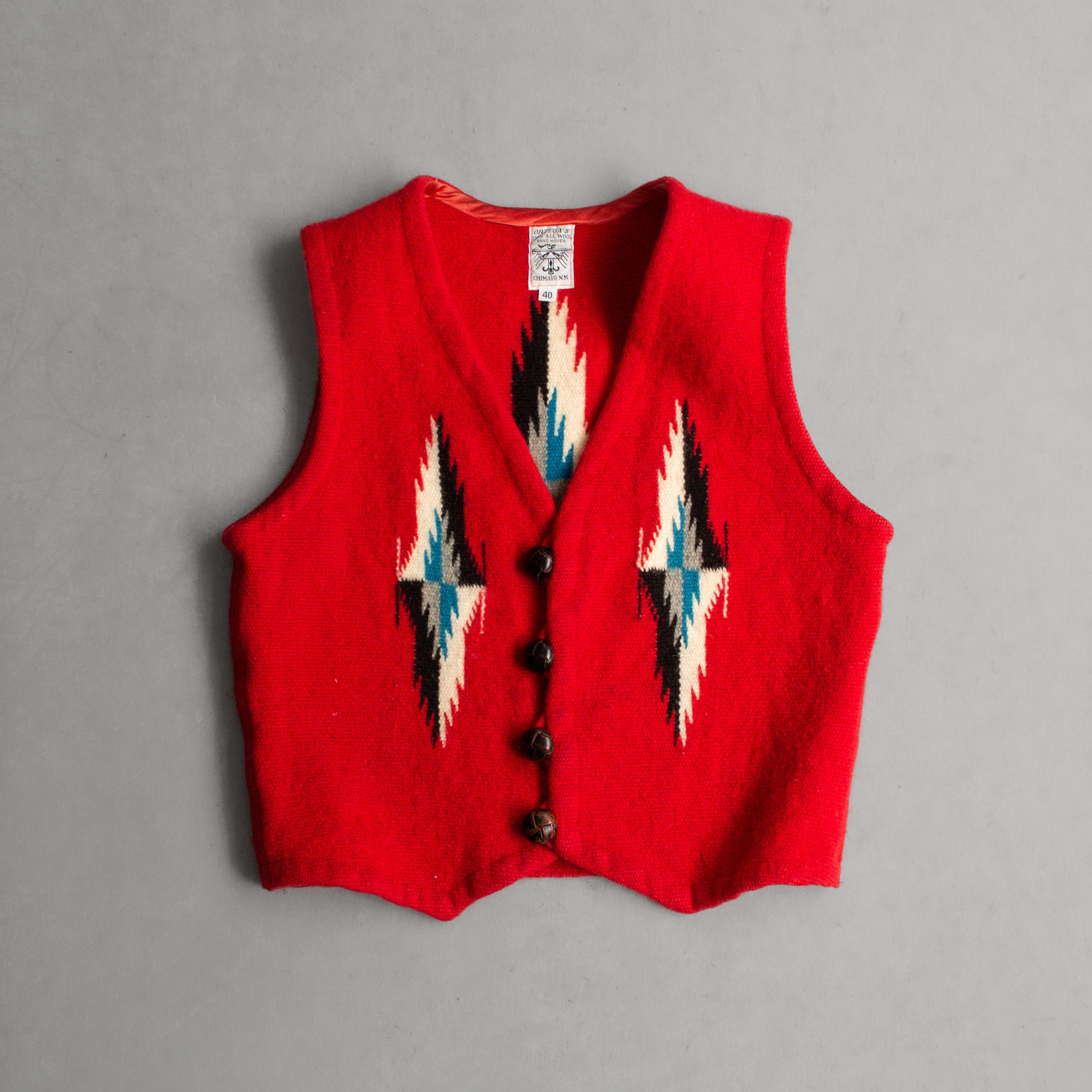 ORTEGA CHIMAYO VEST 美國 紅色 羊毛 印地安 針織 圖騰 背心