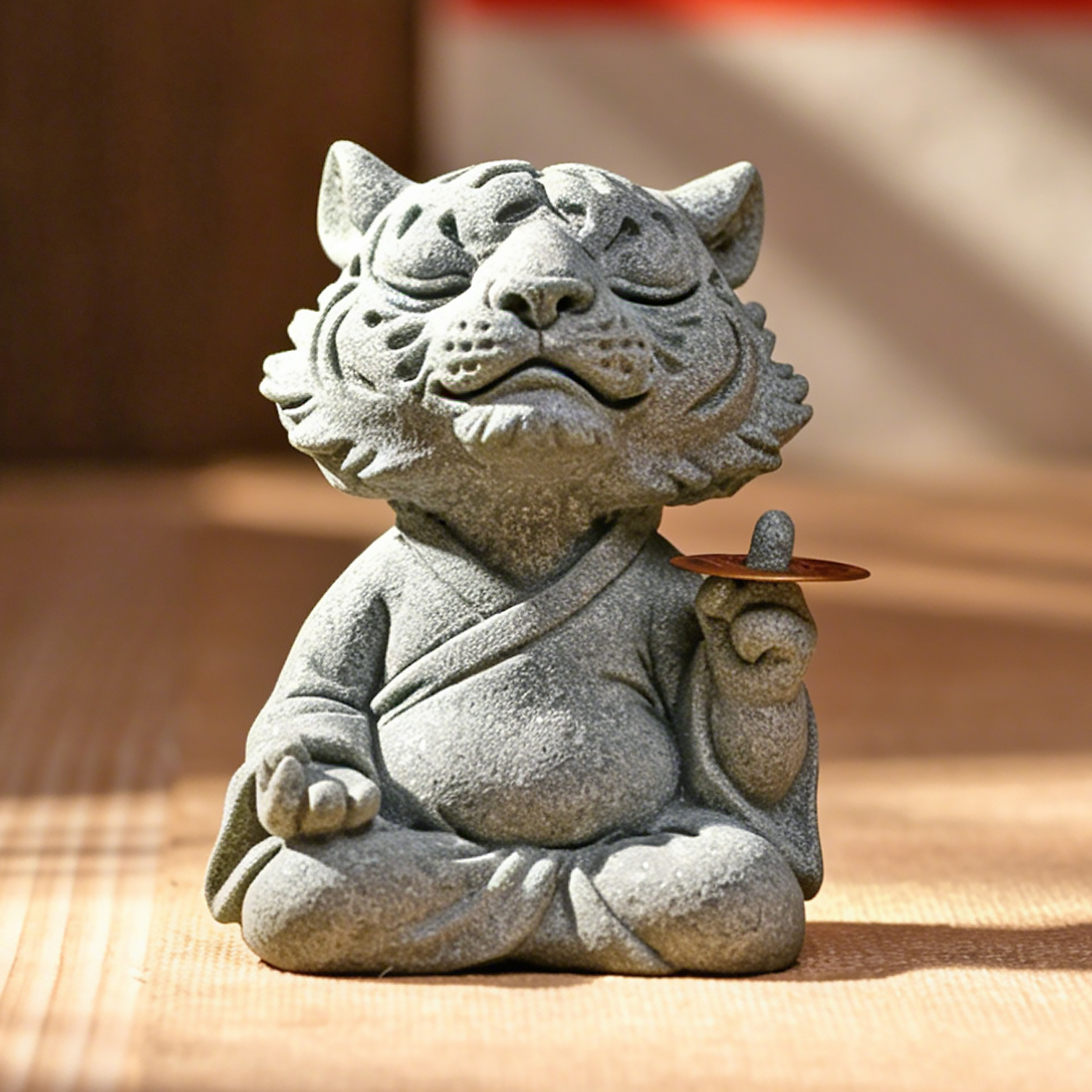 傳藝工坊- 『虎哩探吉招財虎爺』Q版老虎虎爺祥獸青砂石塑