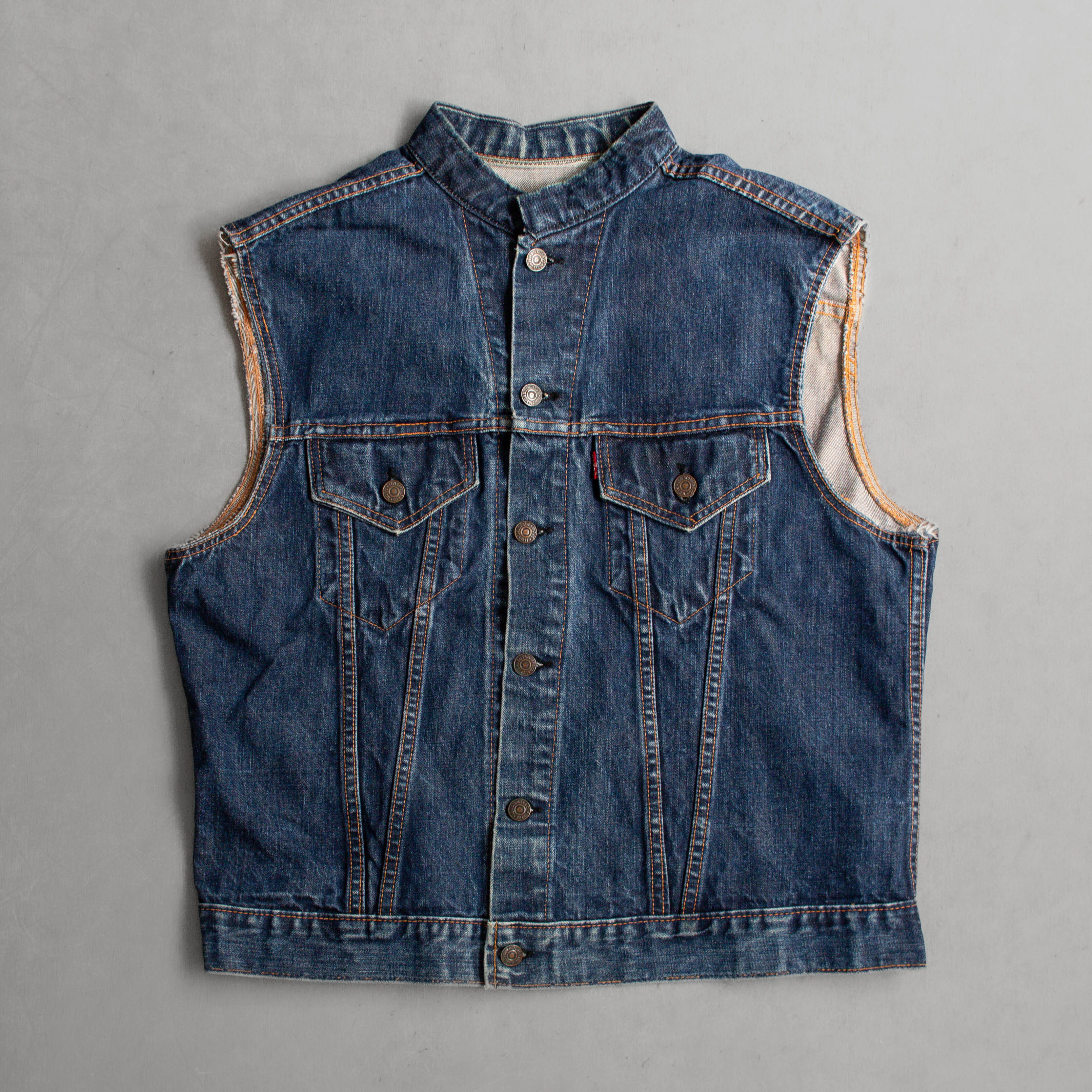 VINTAGE LEVIS BIG E DENIM VEST 美國製 無領 丹寧 外套 無袖 背心