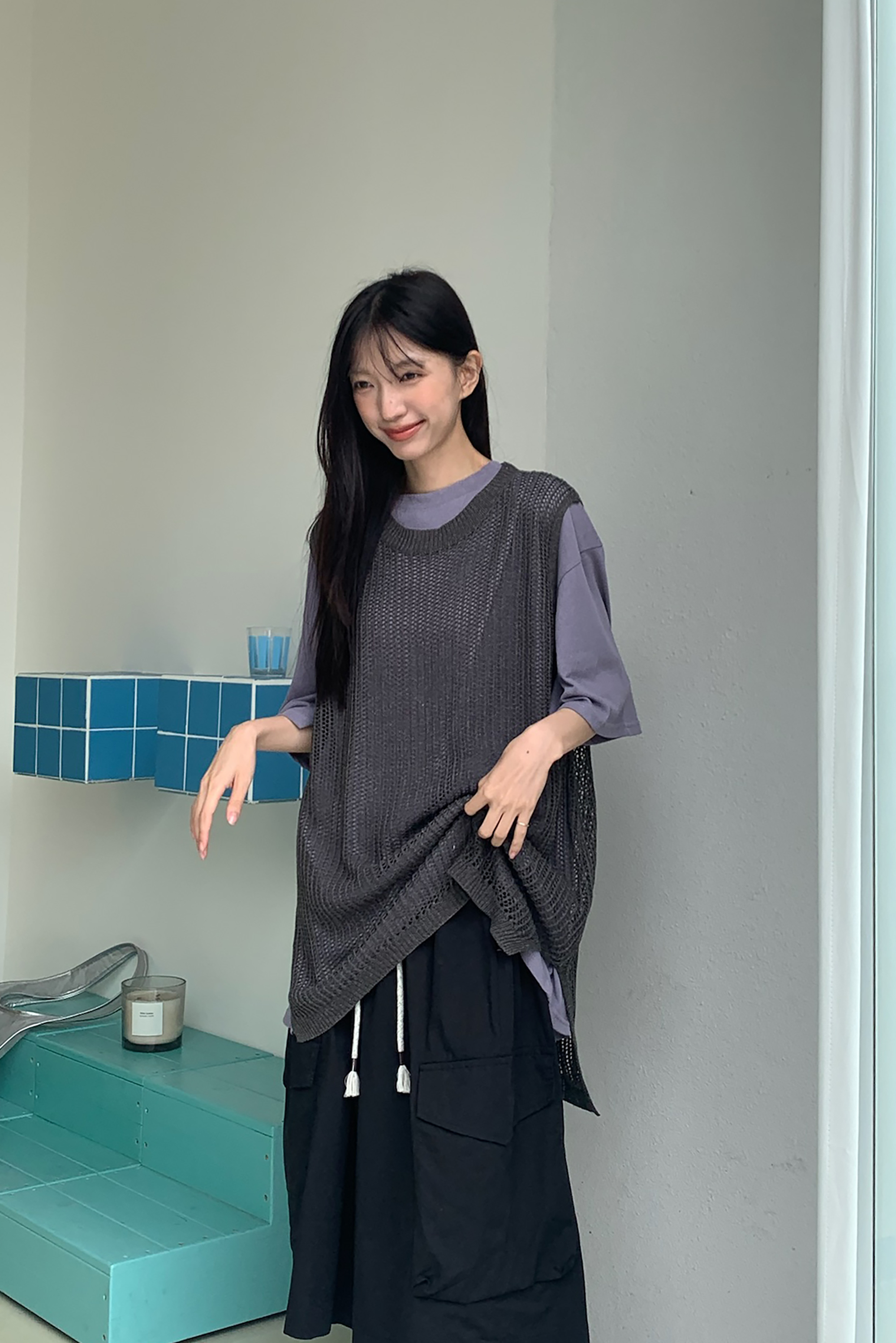 May｜日感簍空長版背心 3色