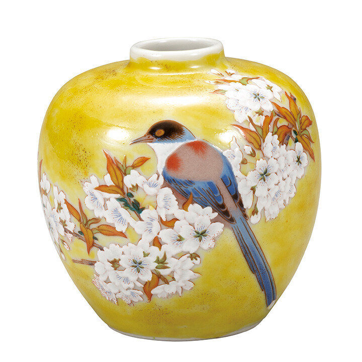 九谷燒 3號 花瓶，吉田屋 山櫻花鳥圖案 【日本製造】🔸