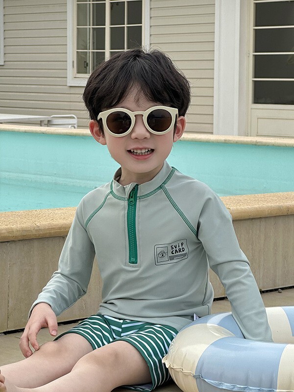 綠浪條紋 泳裝3件組