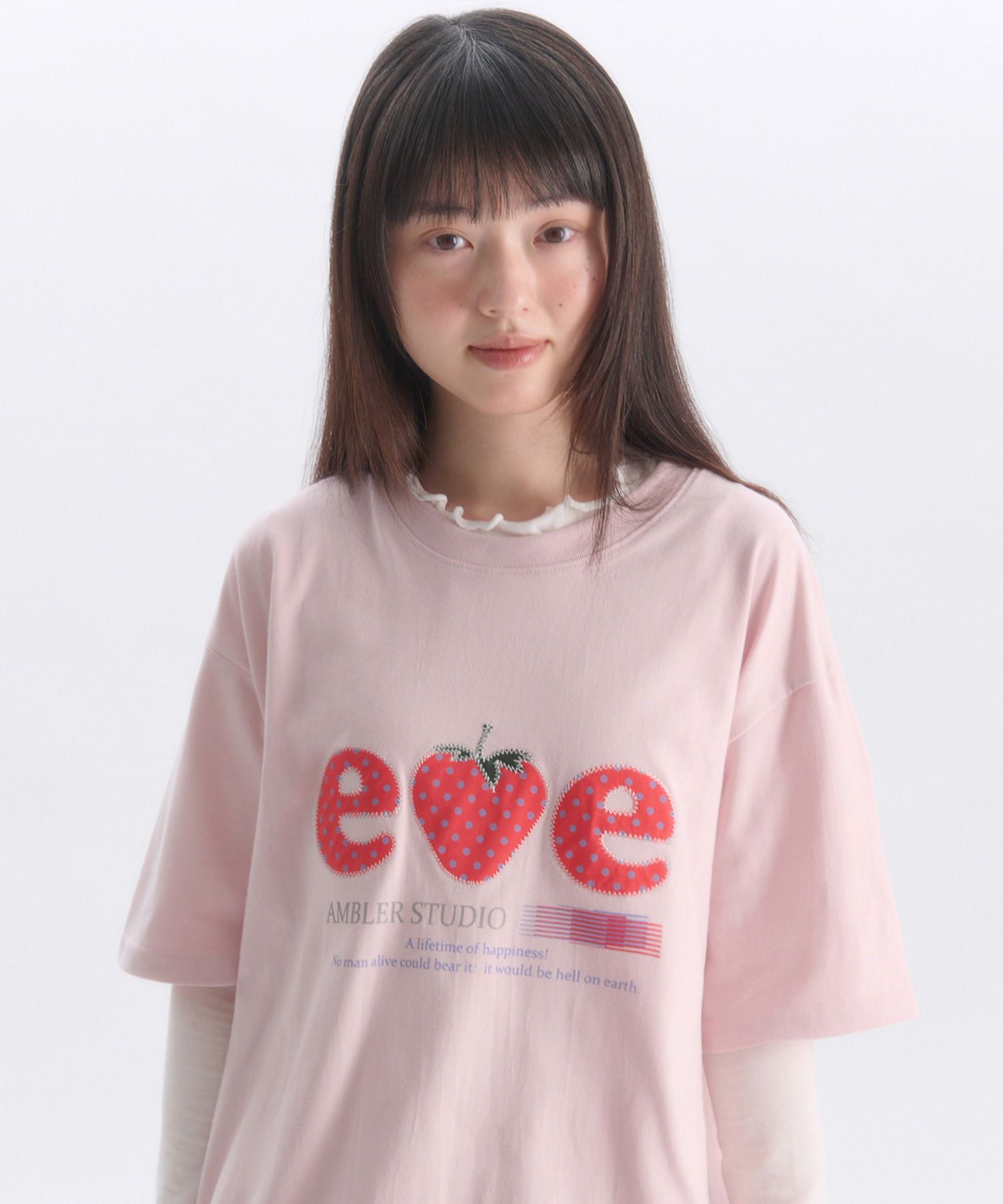 AMBLER Strawberry 草莓貼布刺繡短袖T恤 粉色 AS1308
