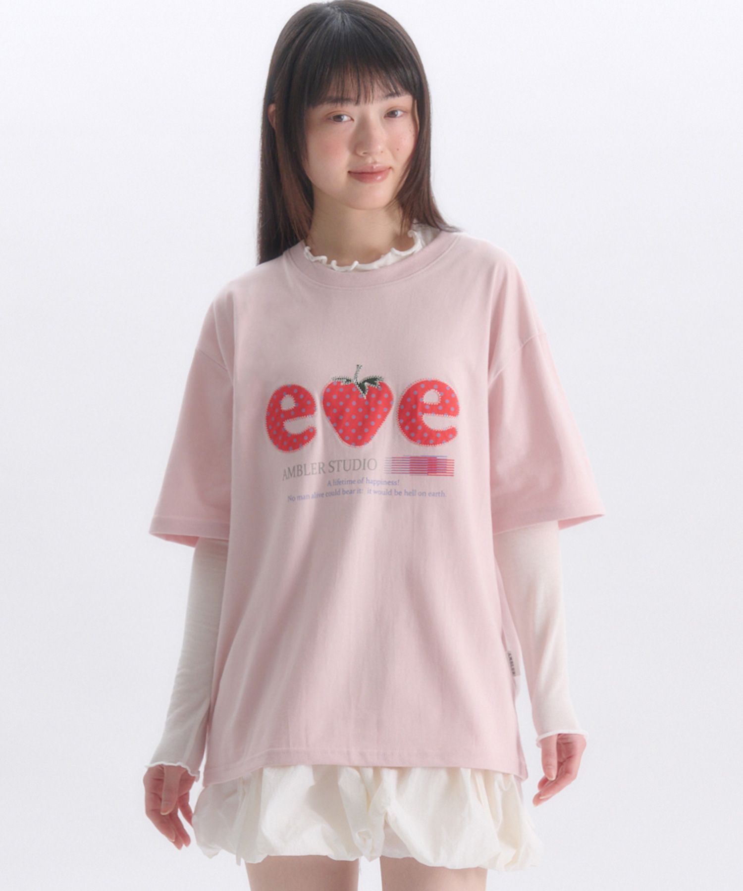 AMBLER Strawberry 草莓貼布刺繡短袖T恤 粉色 AS1308