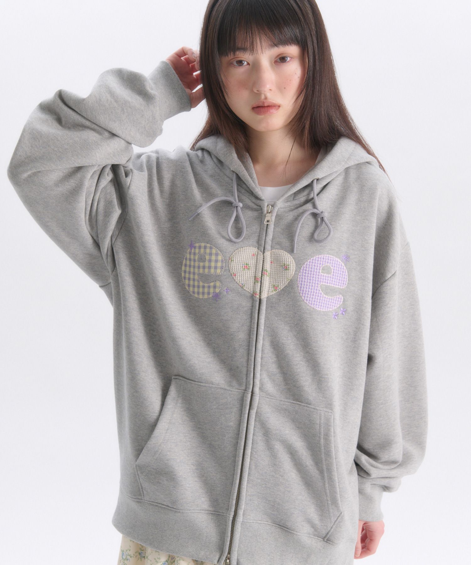 AMBLER 格花刺繡拉鍊帽T外套 AZIP901
