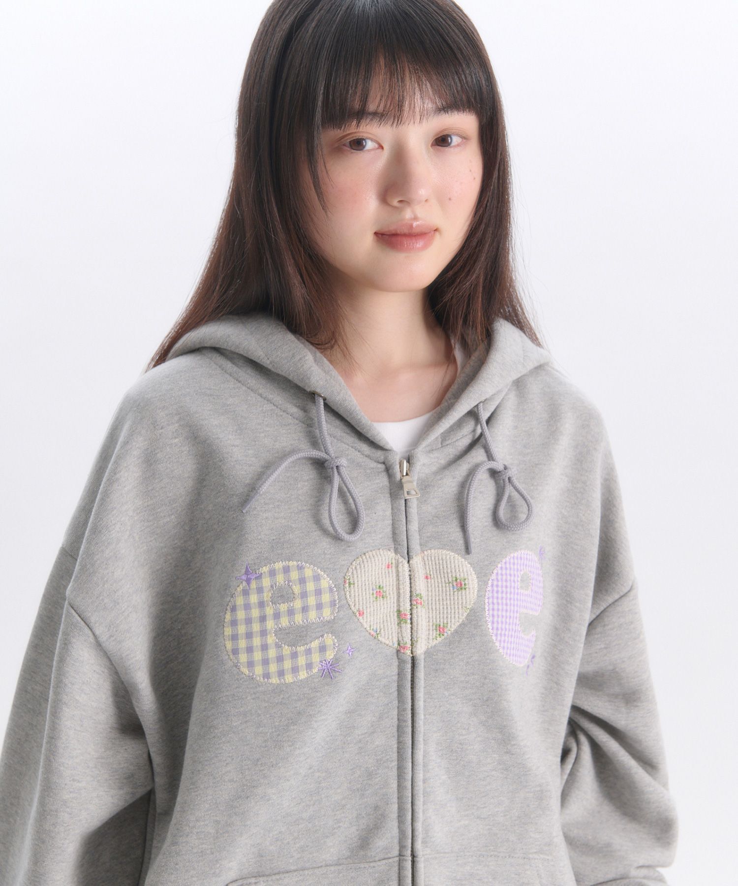AMBLER 格花刺繡拉鍊帽T外套 AZIP901