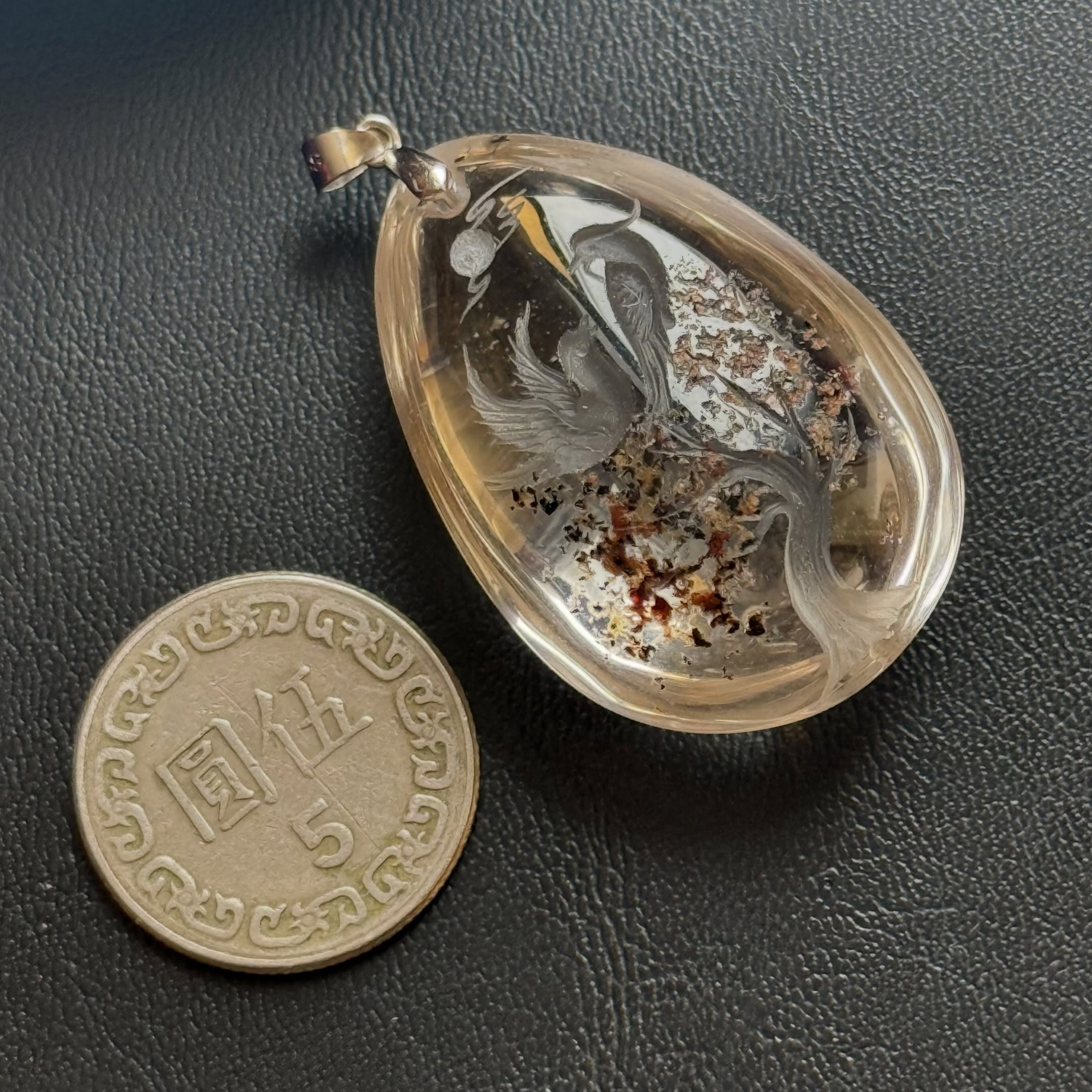 [原石] 幽靈水晶 喜鵲相逢 激光雷雕 水晶項鏈