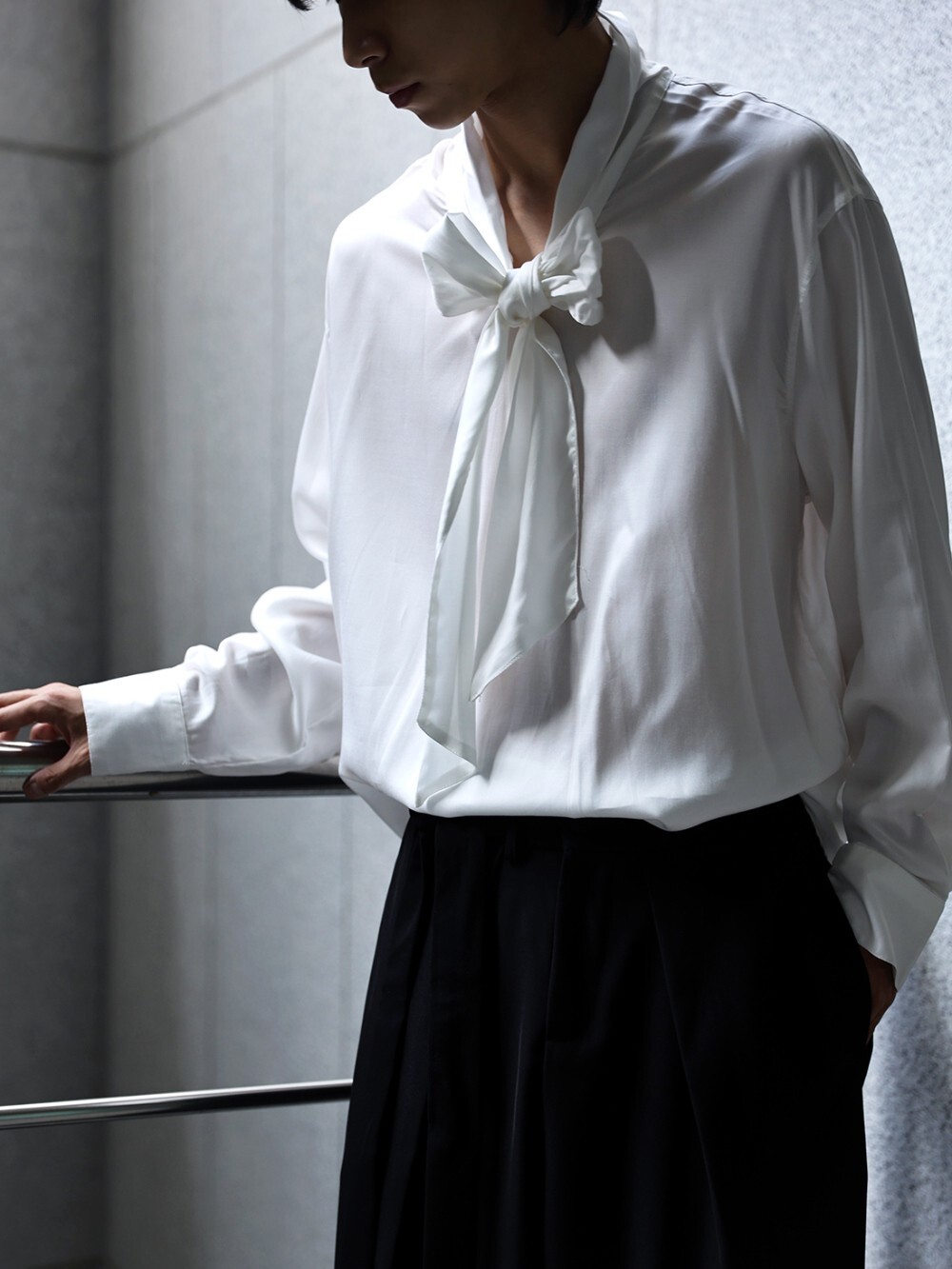 Long-collar silk shirt