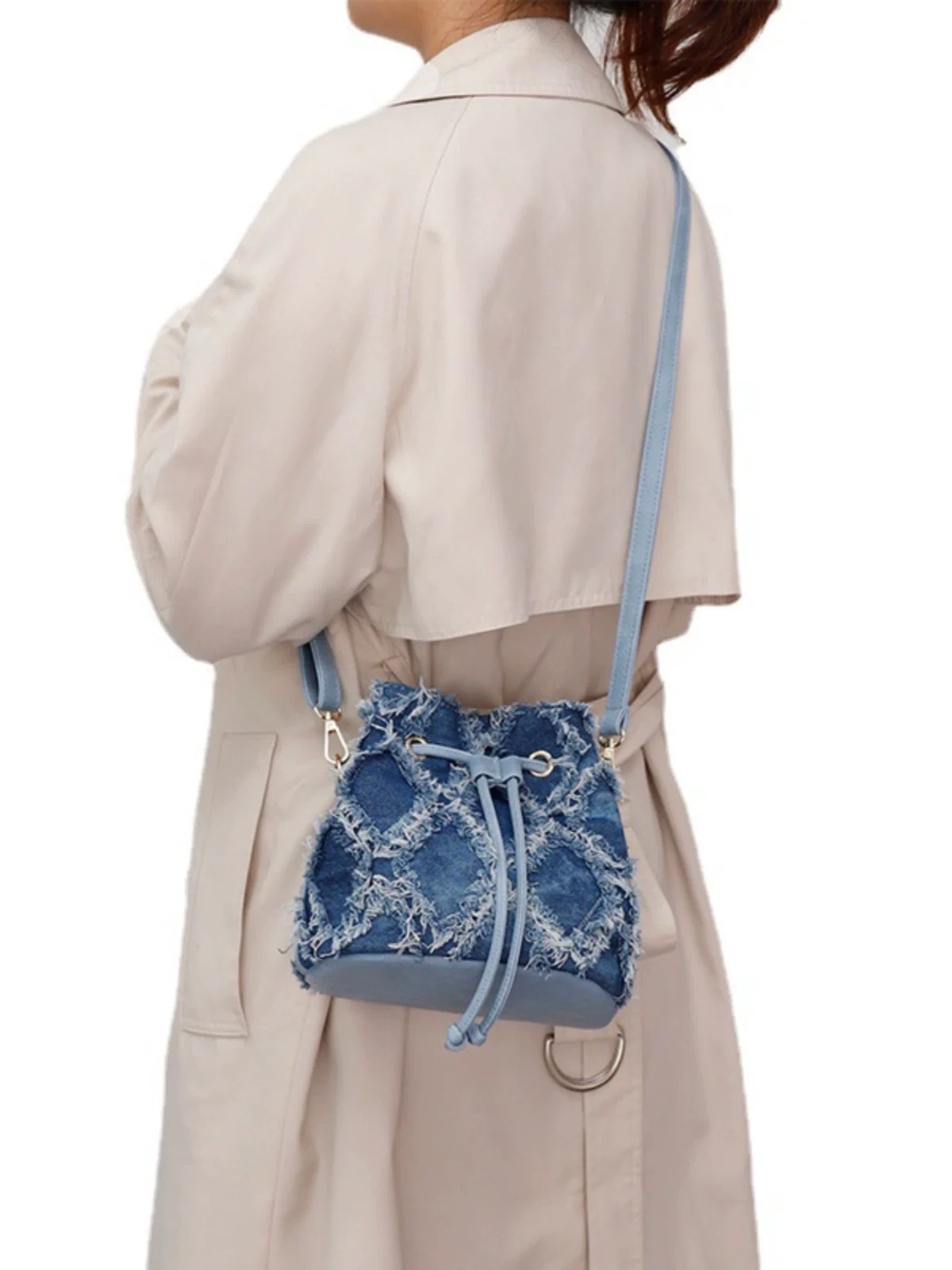 Vintage Denim 抽繩水桶包