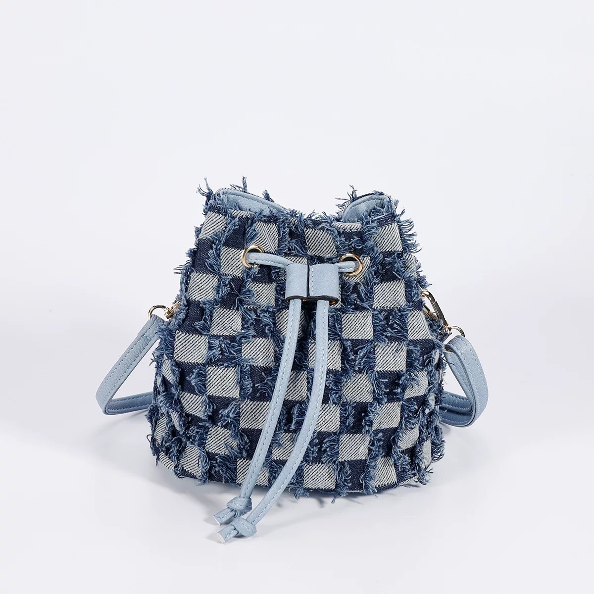 Vintage Denim 抽繩水桶包