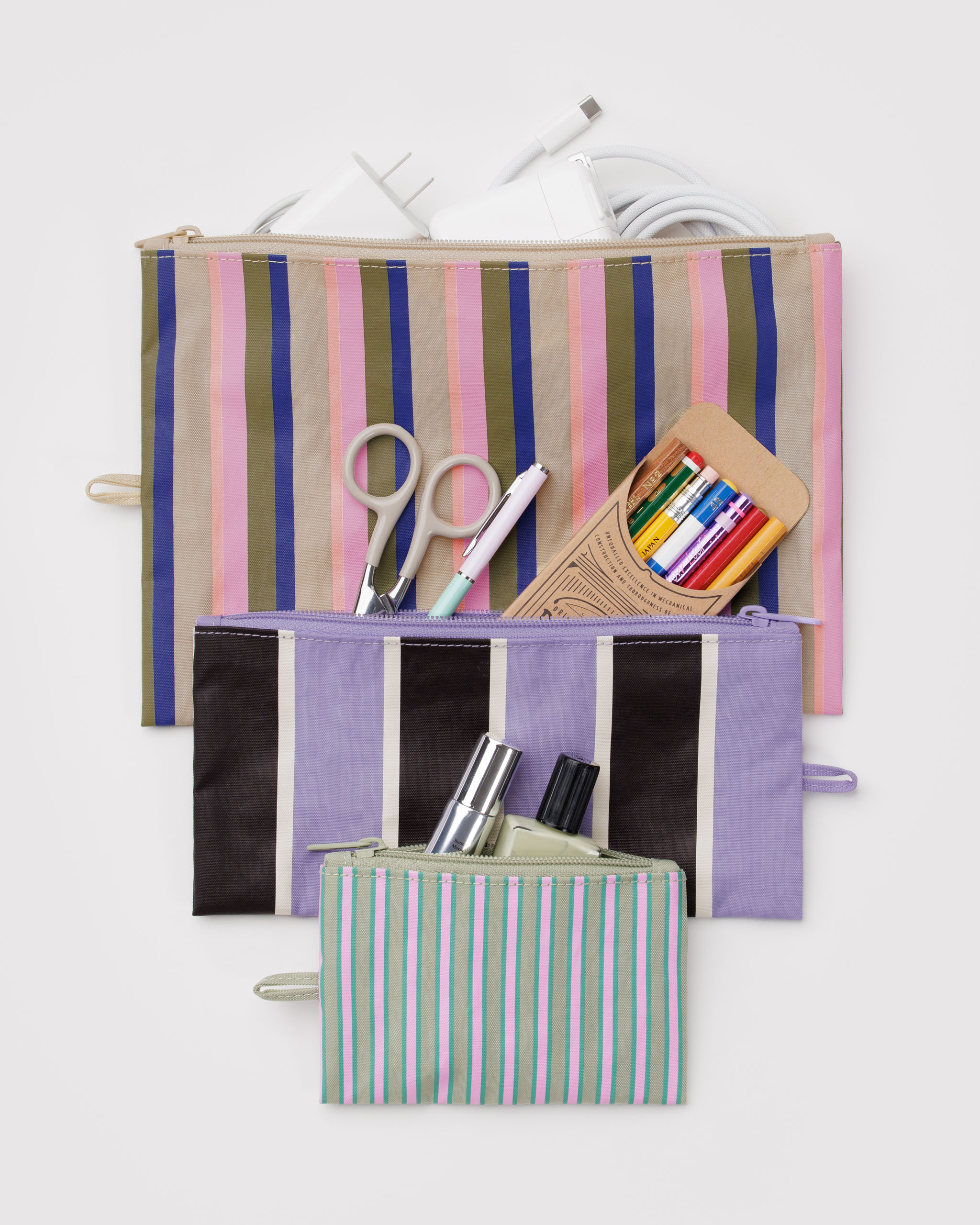 Flat Pouch Set - Candy Shop Stripes｜BAGGU