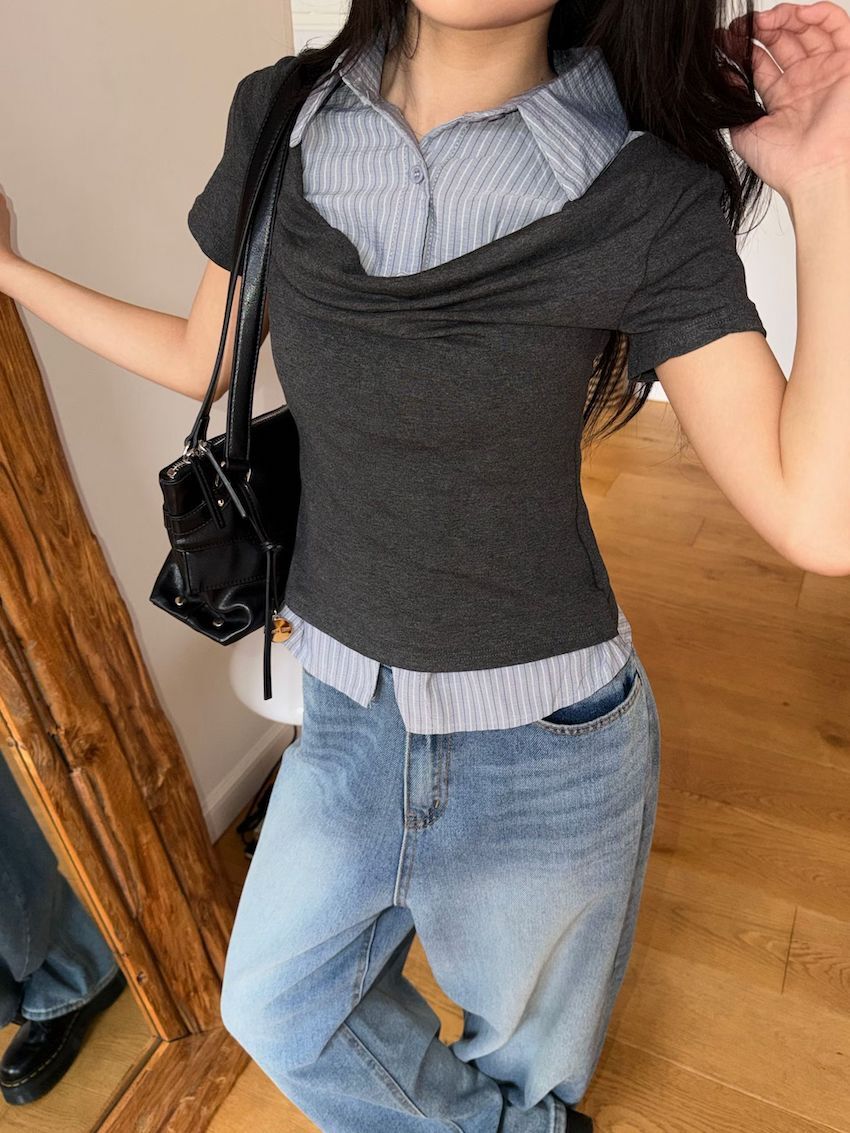 draped layered shirt waist top