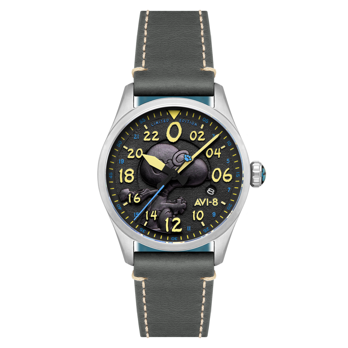 AVI-8 Spitfire Peanuts Snoopy Flying Ace 24 Hour Automatic Limited Edition Charcoal Grey AV-4150-01