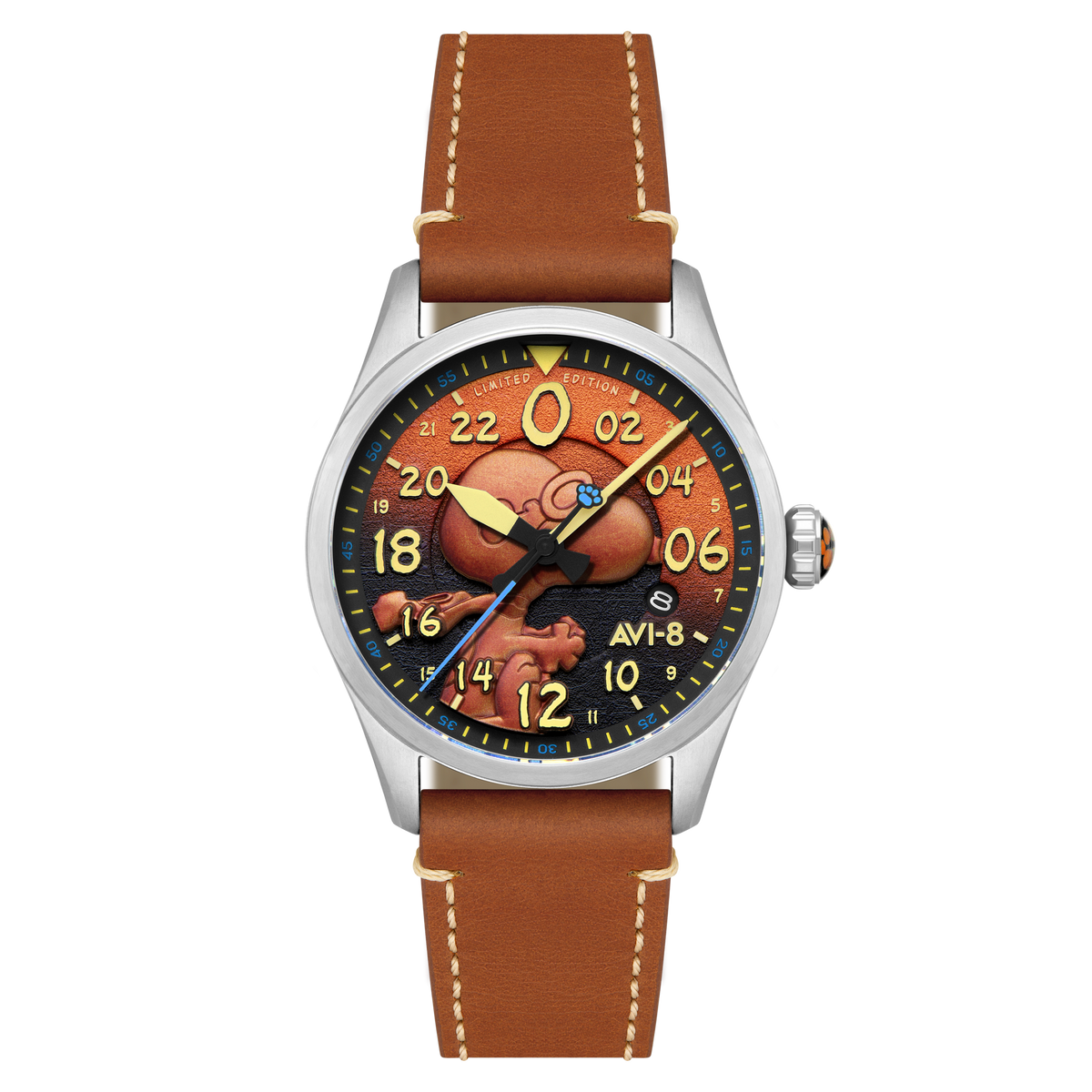 AVI-8 Spitfire Peanuts Snoopy Flying Ace 24 Hour Automatic Limited Edition Burnt Orange AV-4150-02
