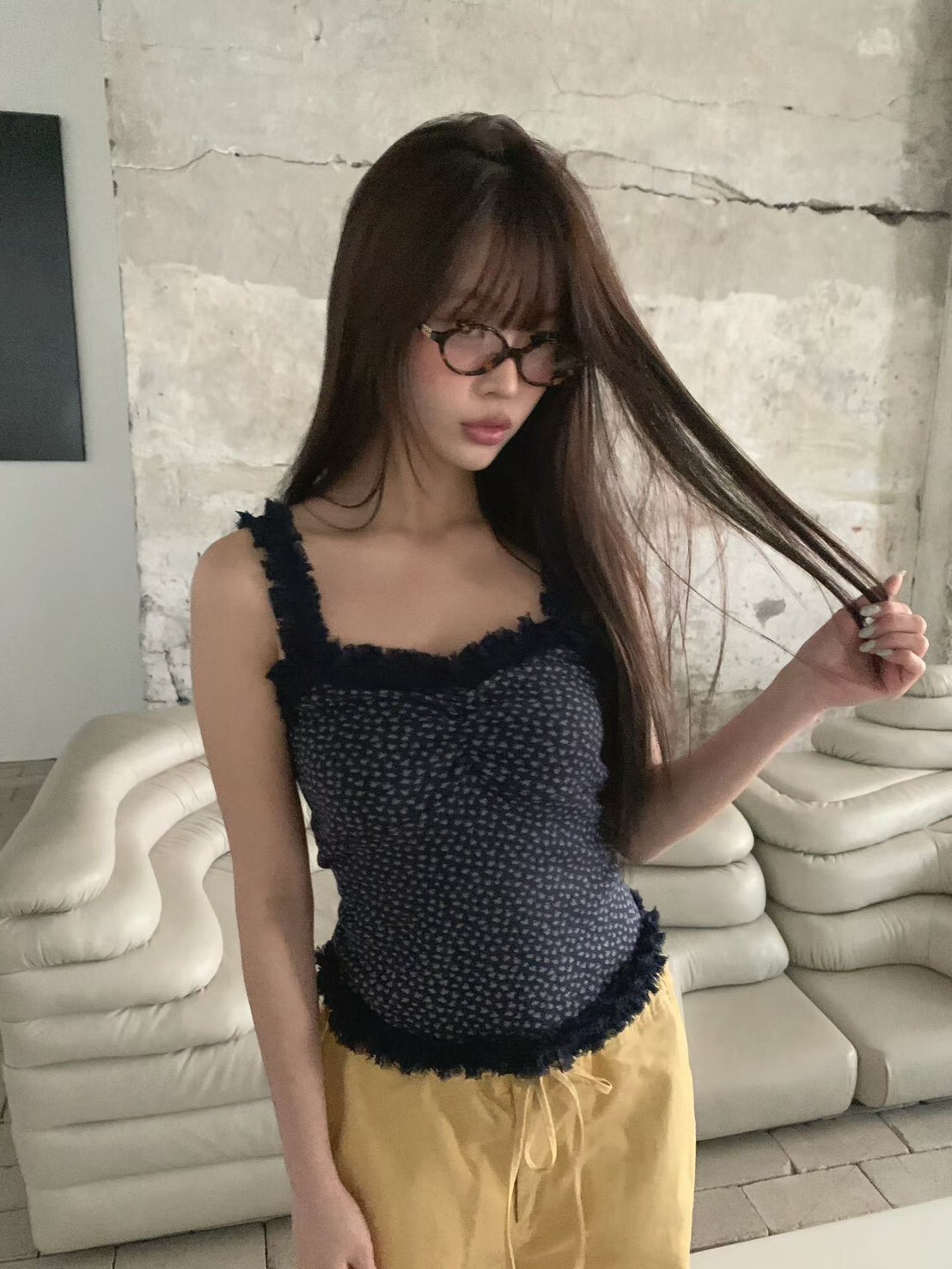 小花抓褶荷葉背心