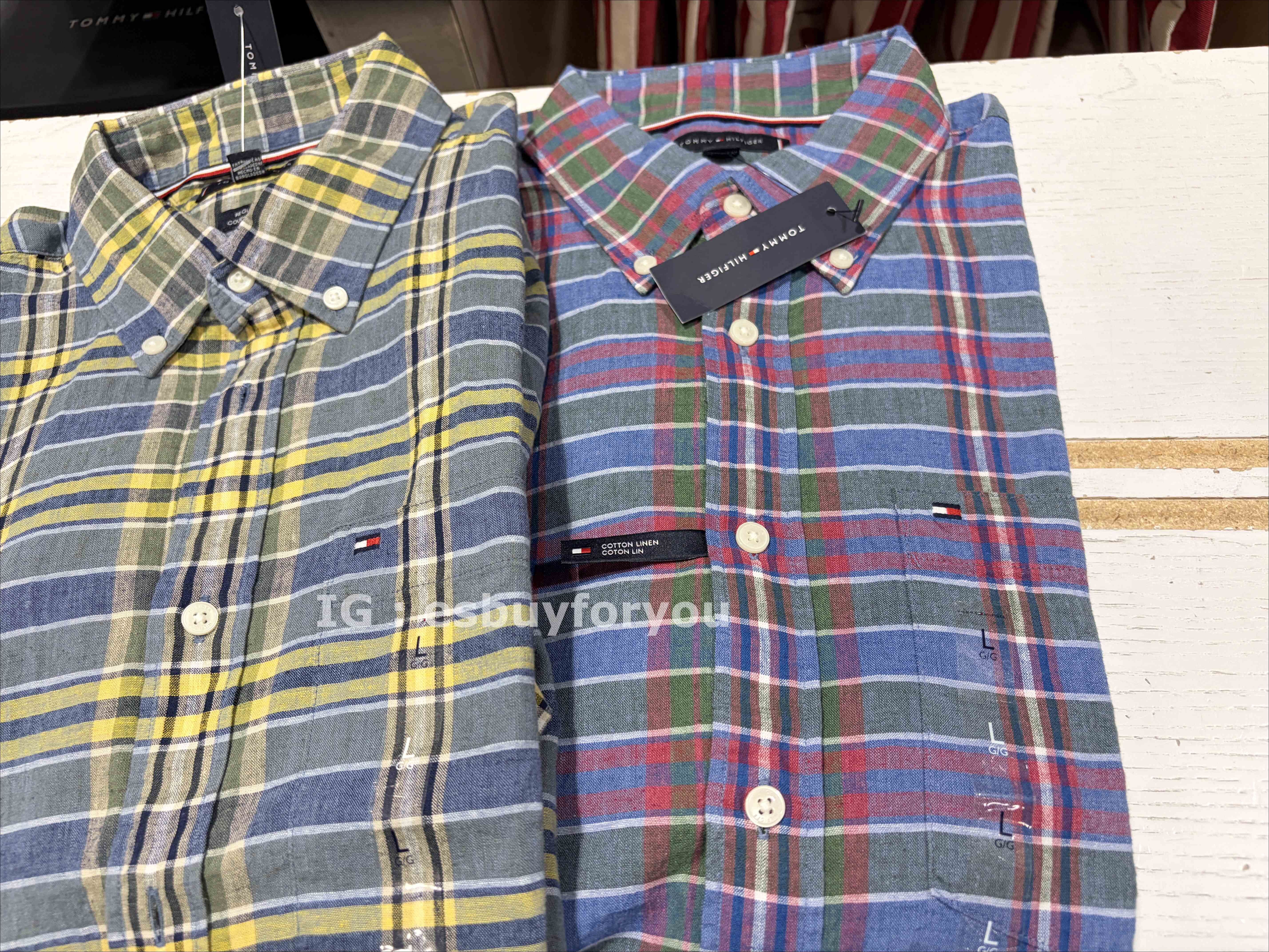 TOMMY 男大人 棉麻材質 格紋 短袖 襯衫 (2色)