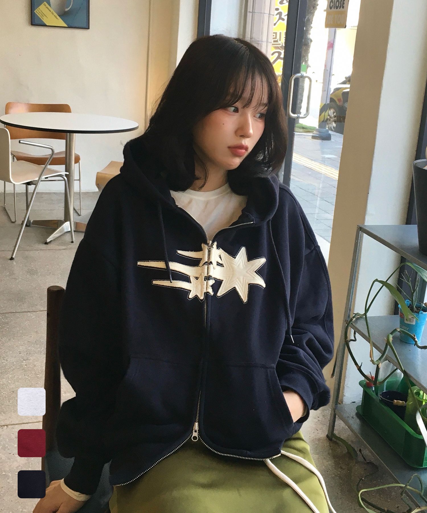 NICEGHOSTCLUB 3星貼布繡連帽拉鍊外套 NG2GSUM490A