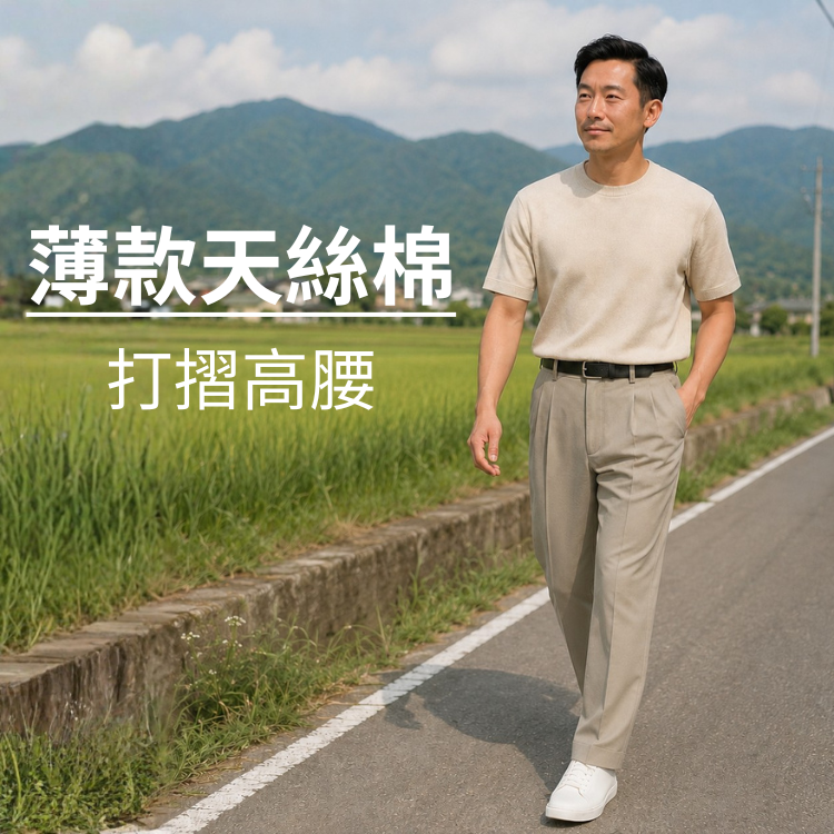 甄褲｜薄款天絲棉休閒褲｜打摺高腰・透氣吸汗（30~46 吋)免費改長
