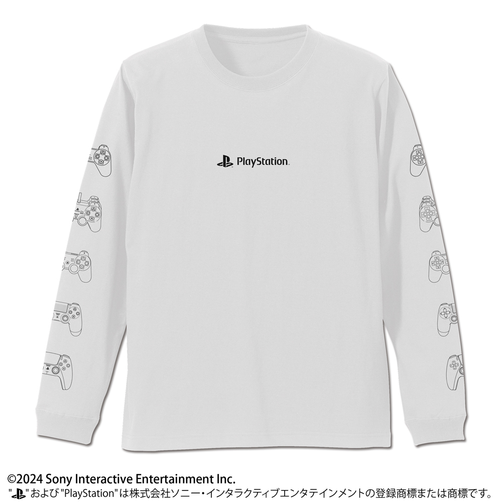 袖ﾘﾌﾞﾛﾝｸﾞｽﾘｰﾌﾞTｼｬﾂPlayStationControllerLine-ups/WHITE COSPA 052526