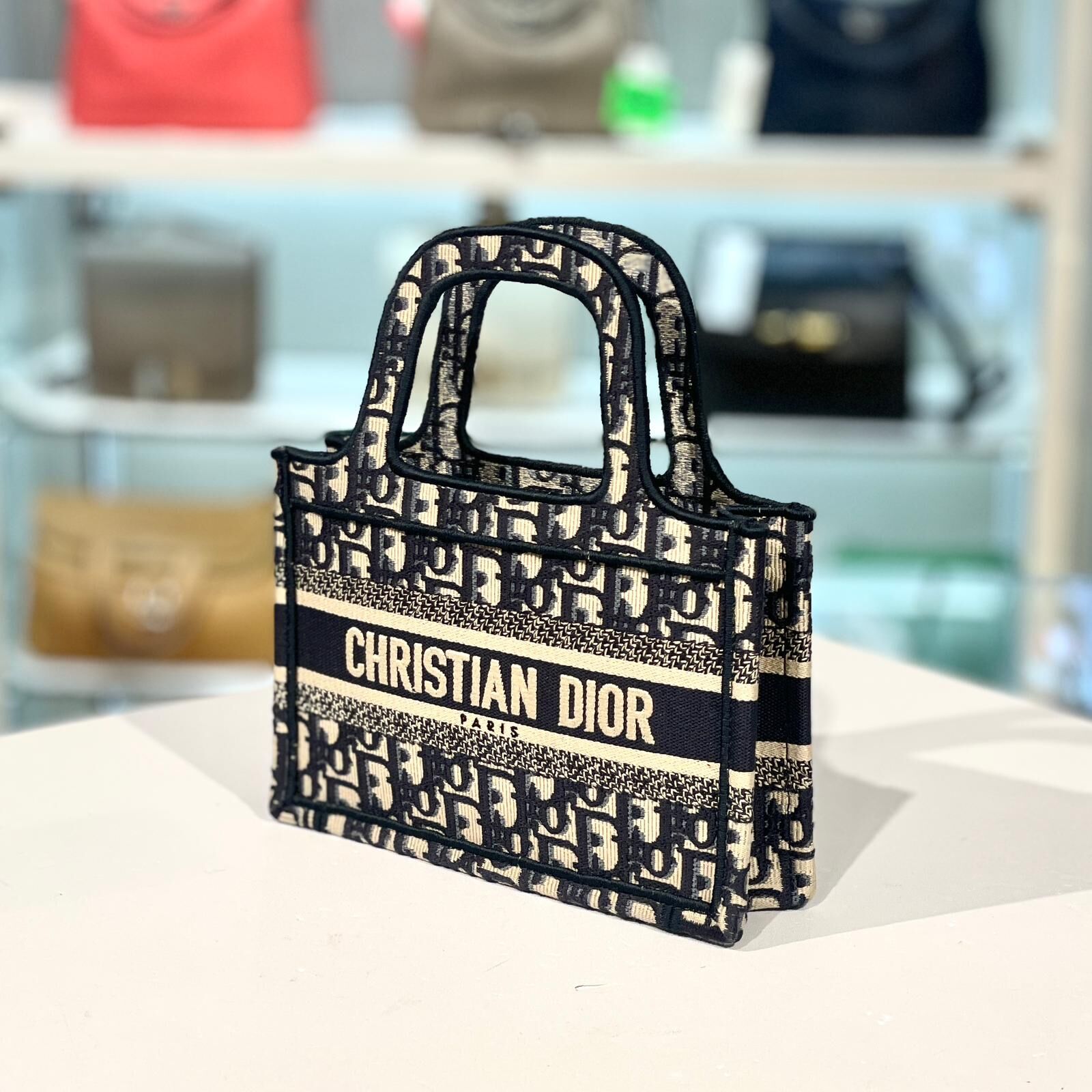 全新DIOR BOOK TOTE MINI BAG 藍色老花帆布/DIOR刺繡 #BRAND NEW #香榭站正品