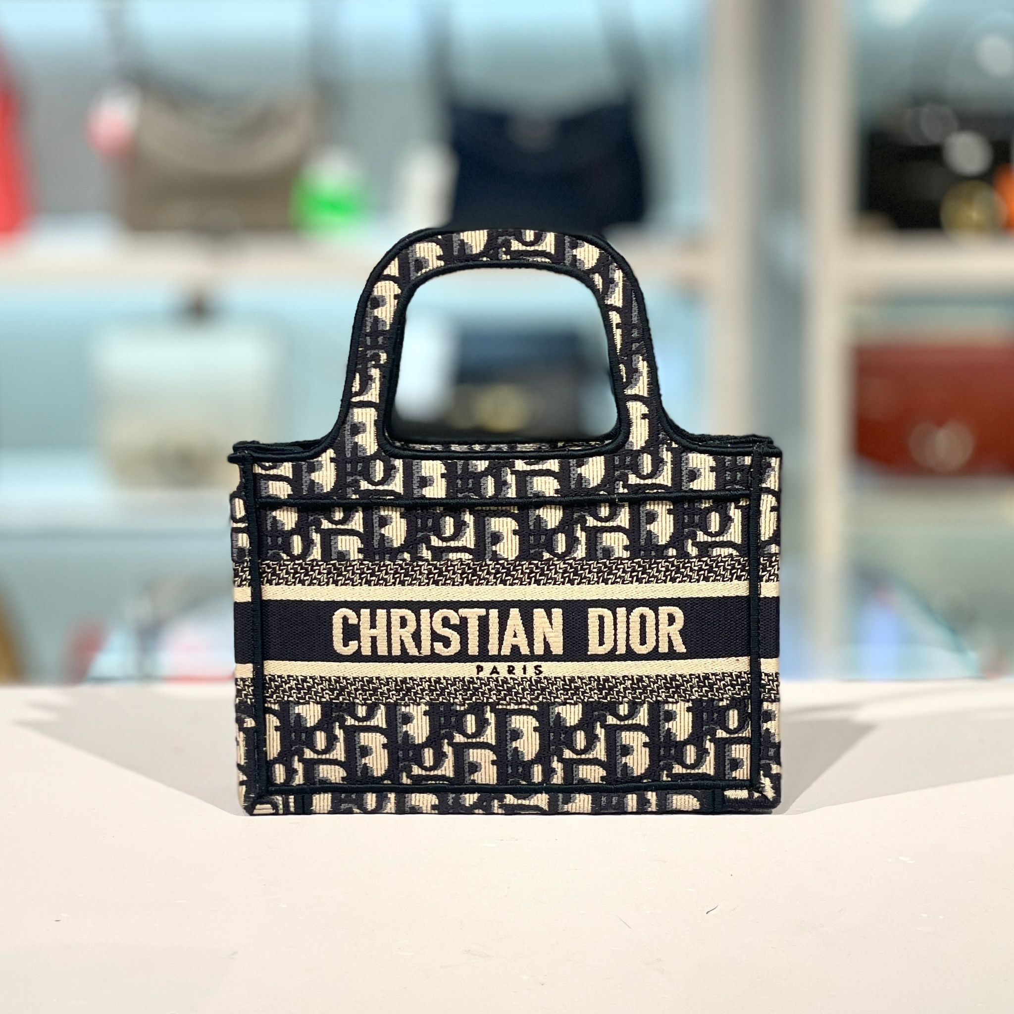 全新DIOR BOOK TOTE MINI BAG 藍色老花帆布/DIOR刺繡 #BRAND NEW #香榭站正品