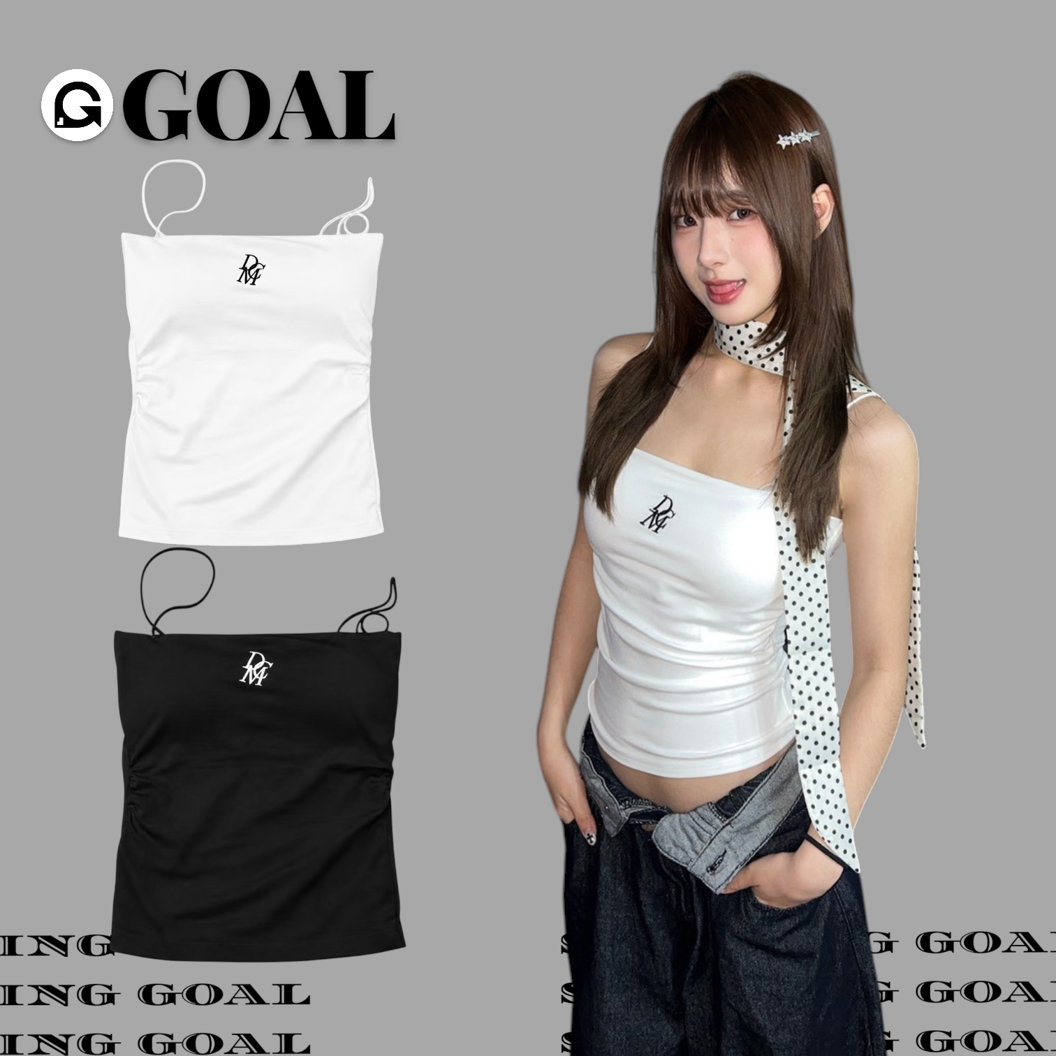 (GOAL) DCM 刺繡 側邊縮腰 抓皺 有胸墊 背心W89