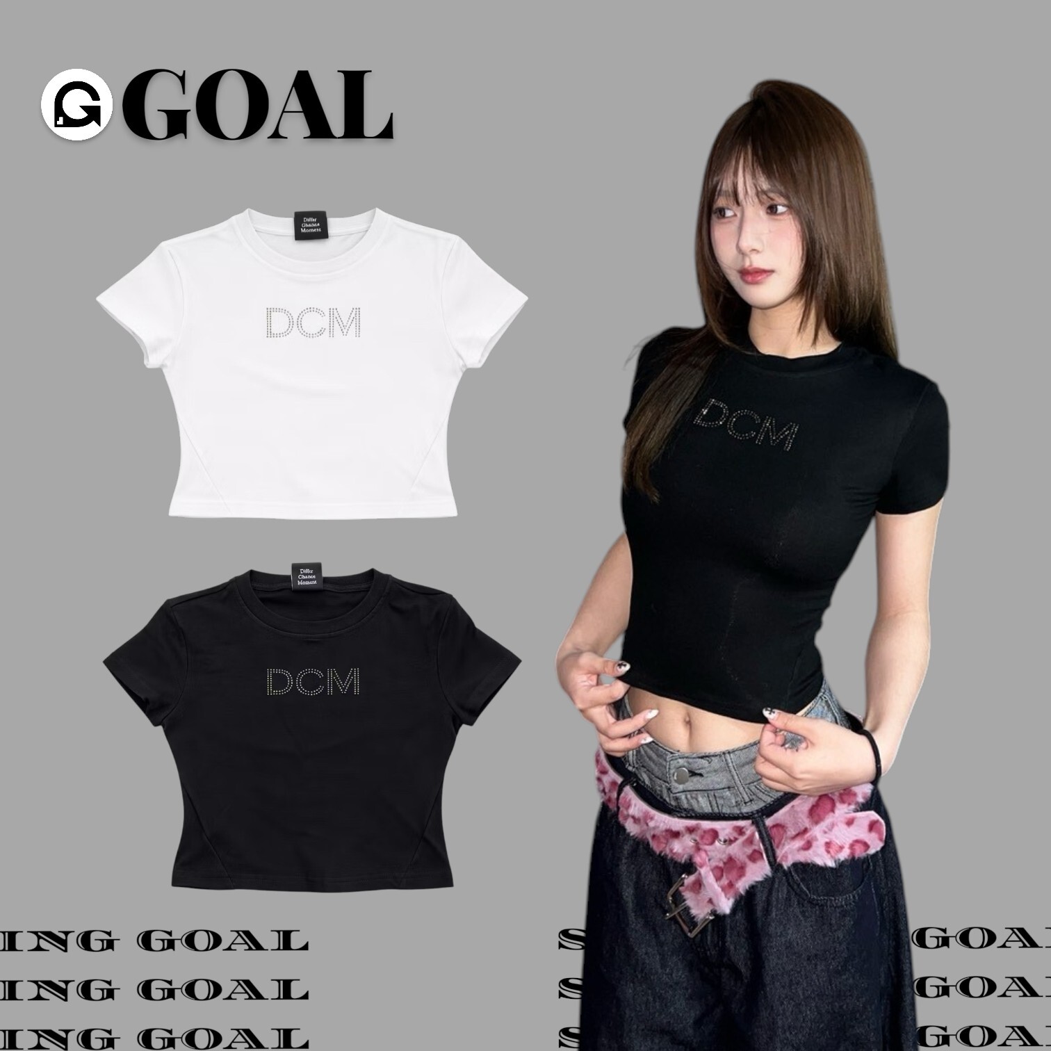 (GOAL) DCM 小LOGO 燙鑽 縮腰 短版上衣W90