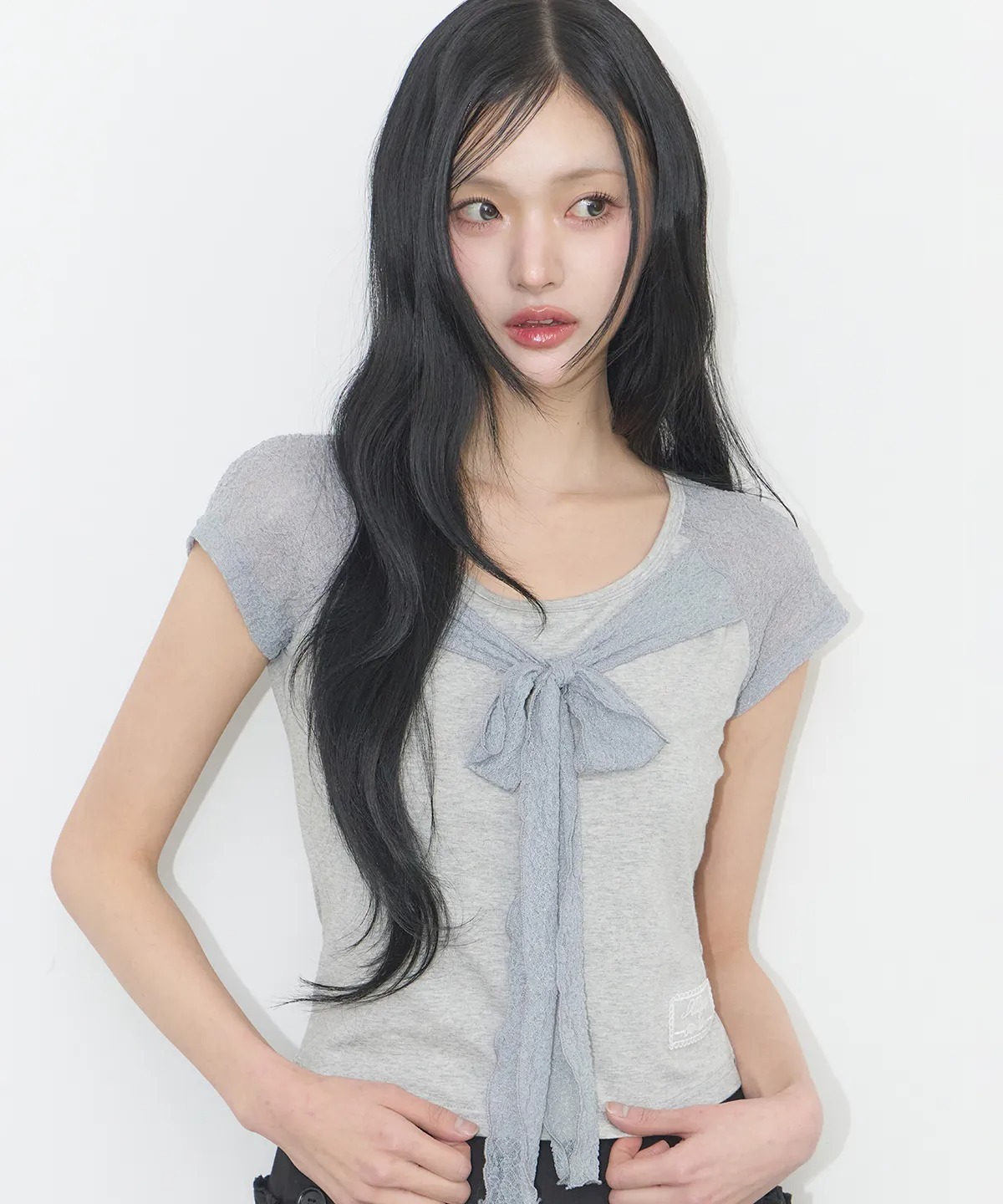 ILLIGO Lace Ribbon Color Block T-Shirt