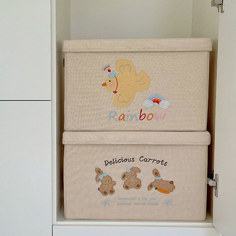 《6755》刺繡卡通加厚布製收納籃