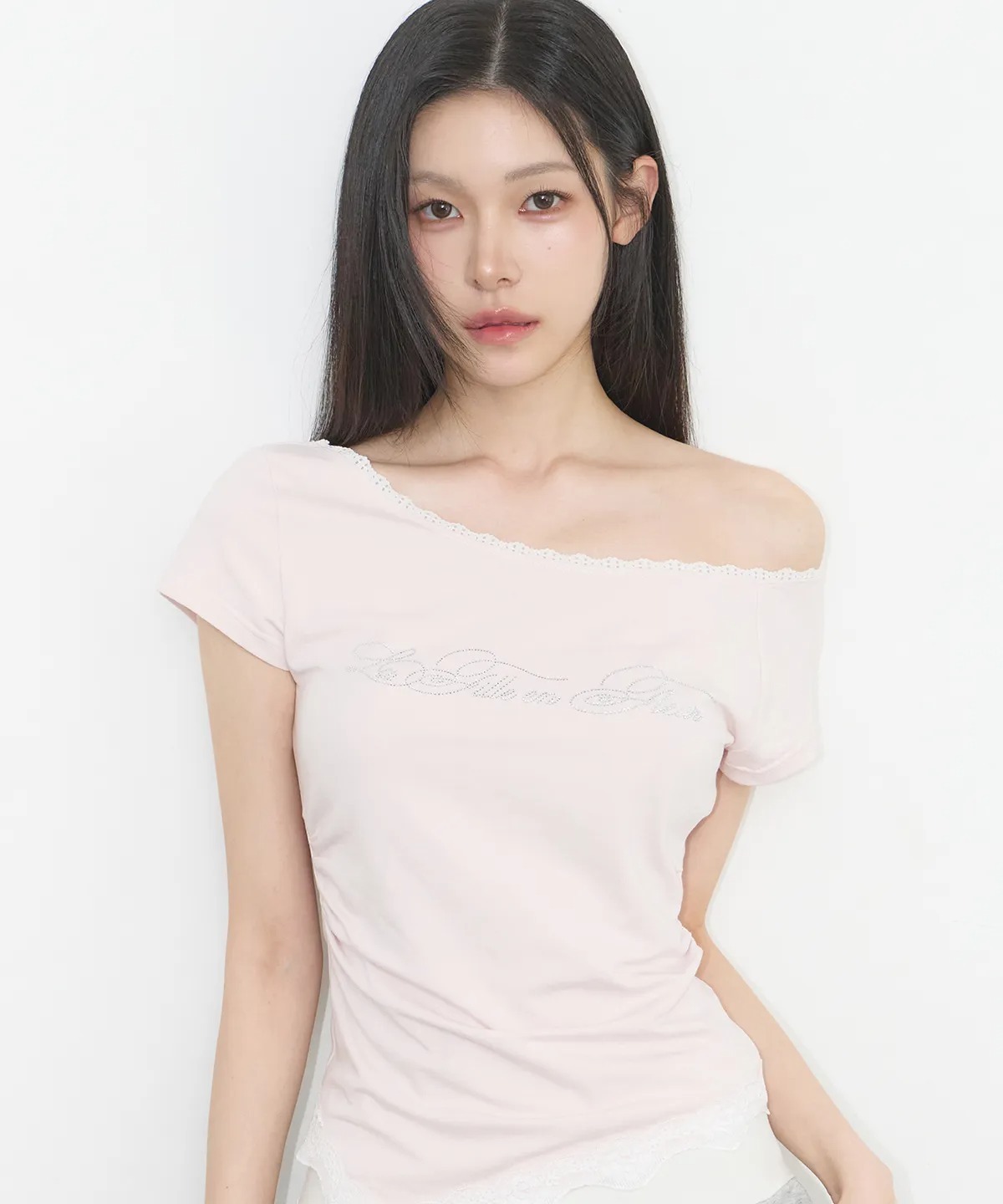 ILLIGO Lace Boat Neck Shirring Top