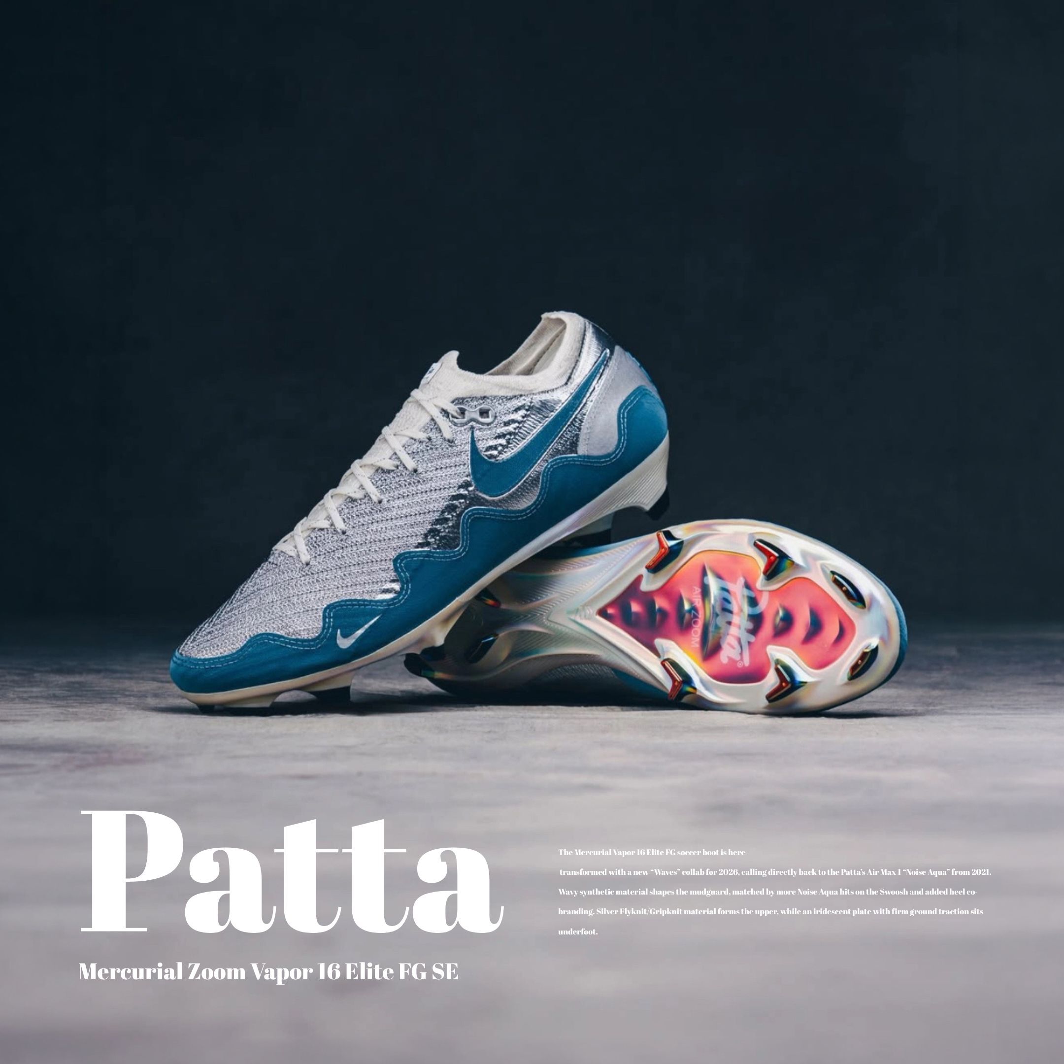 NICEDAY 代購 Patta x Nike Mercurial Vapor 16 銀藍 聯名 藍 水藍 復古 金屬 足球鞋 IQ3365-002