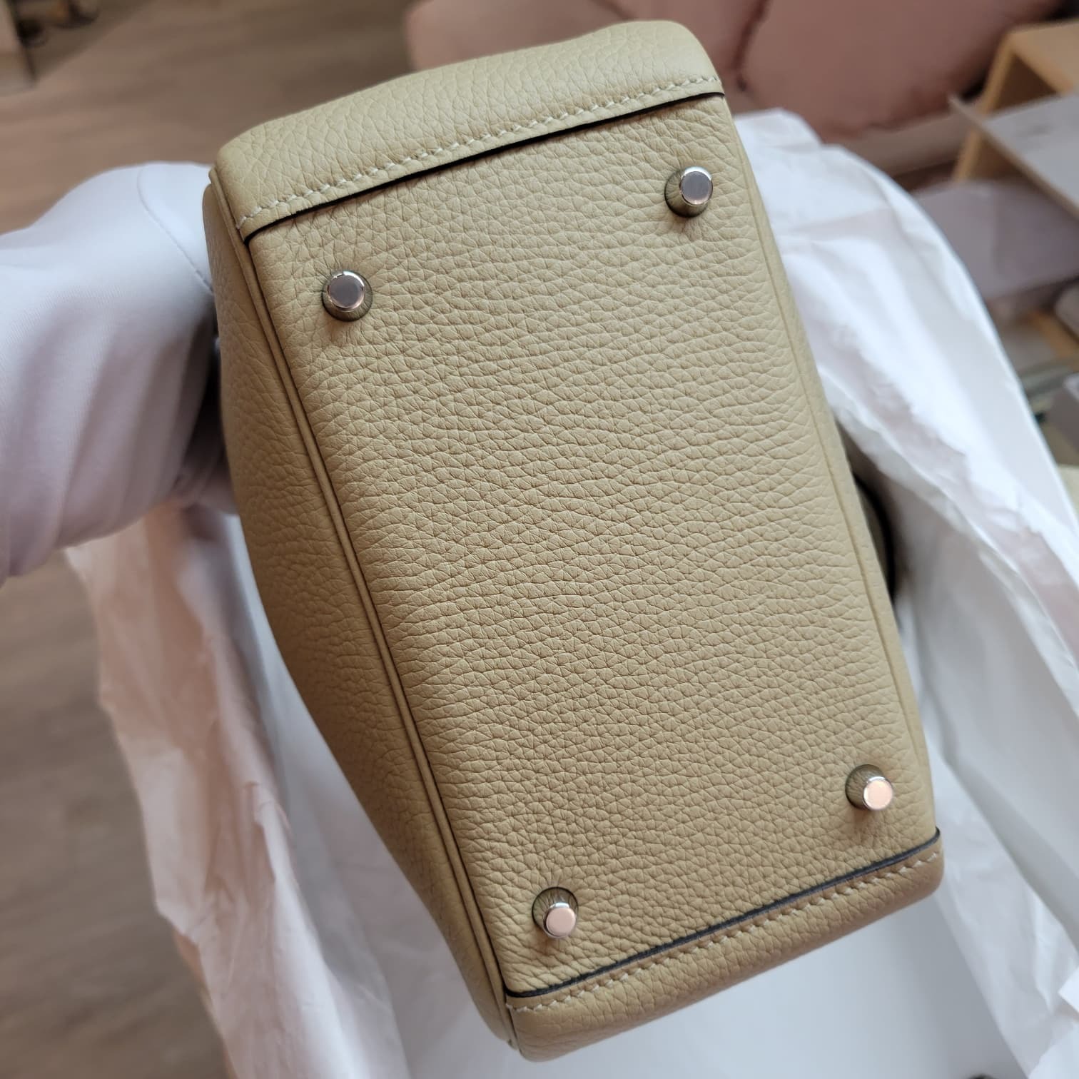 99%NEW/UNUSED Hermes mini Lindy S2 trench/81 gris tourterelle CK 風衣灰拼班鳩灰 銀扣
