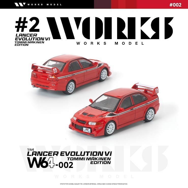 PO-$90 * WORKS MODEL * 1:64 MITSUBISHI LANCER EVOLUTION VI TOMMI MAKINEN EDITION RED