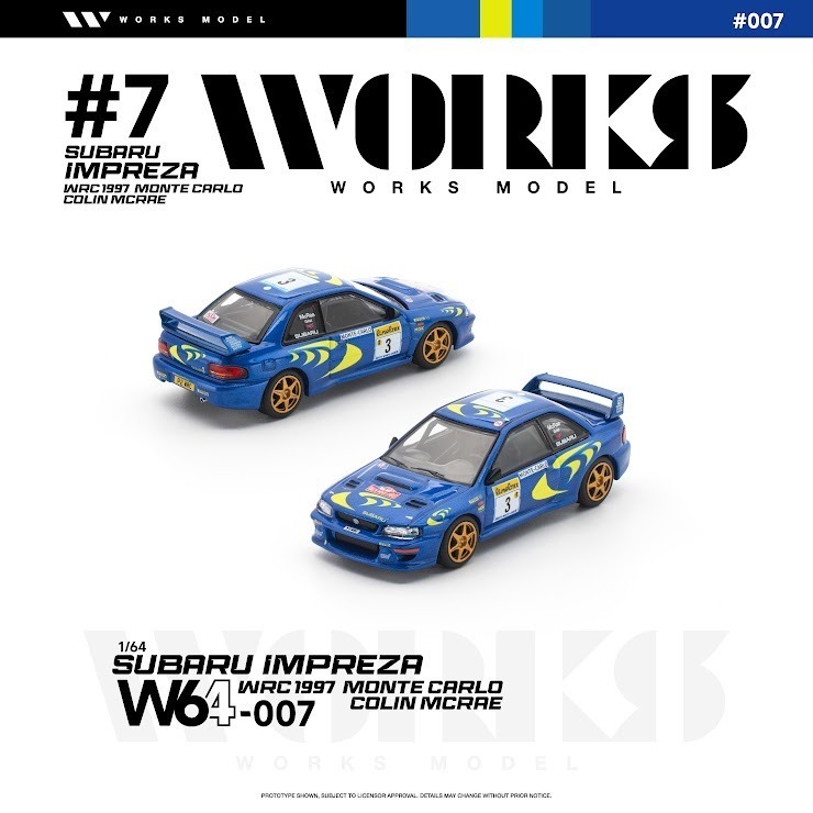 PO-$90 * WORKS MODEL * 1:64 SUBARU IMPREZA WRC 1997 MONTE CARLO COLIN MCRAE
