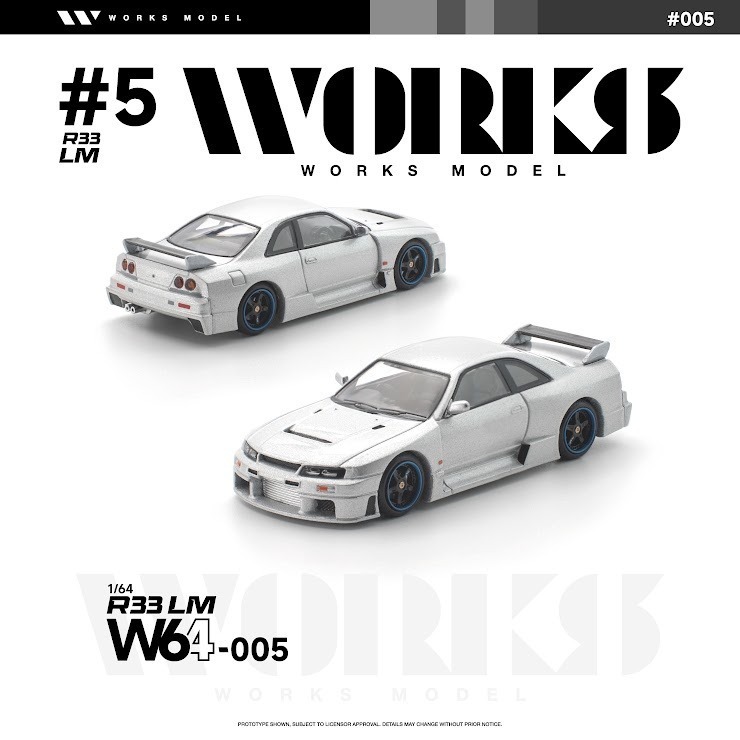 PO-$90 * WORKS MODEL * 1:64 NISSAN SKYLINE GT-R R33 LM SILVER