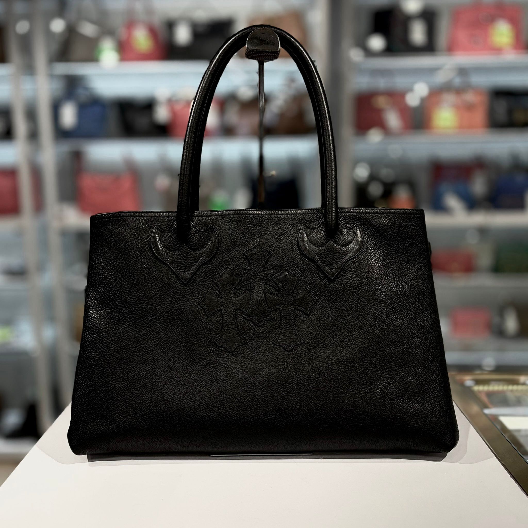 全新CHROME HEART手袋 十字架牛皮刺繡托特包 ➡️克羅心CEMETERY CROSS LEATHER TOTE BAG #香榭站正品
