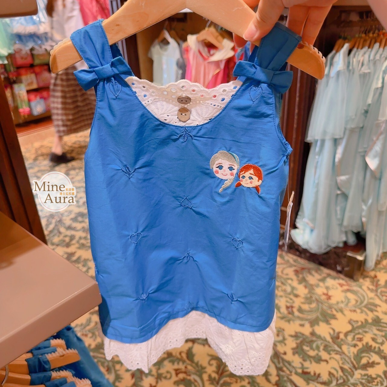 艾莎 Elsa 安娜Anna 刺繡大頭圖案 小童 兒童 吊帶 連身裙 洋裝 冰雪奇緣 Frozen -香港迪士尼樂園