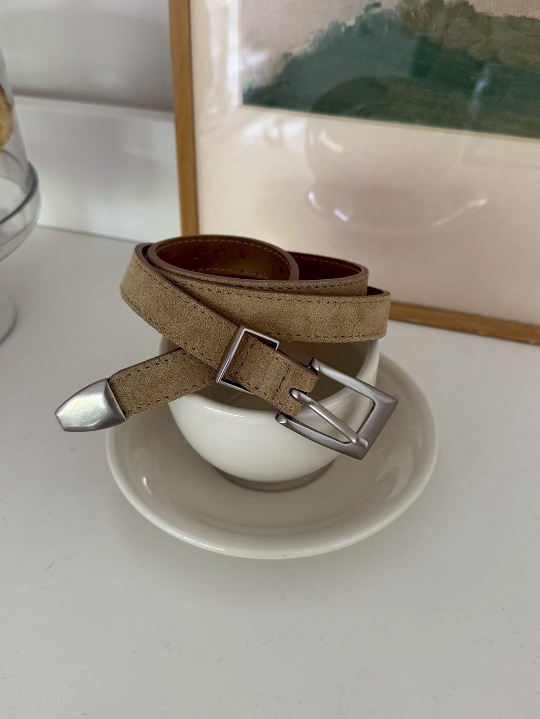 M04 麂皮真皮皮帶 (深咖/米)