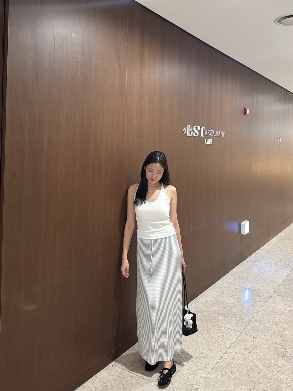 M11 Soft line 條紋長裙 (深灰/淺灰)
