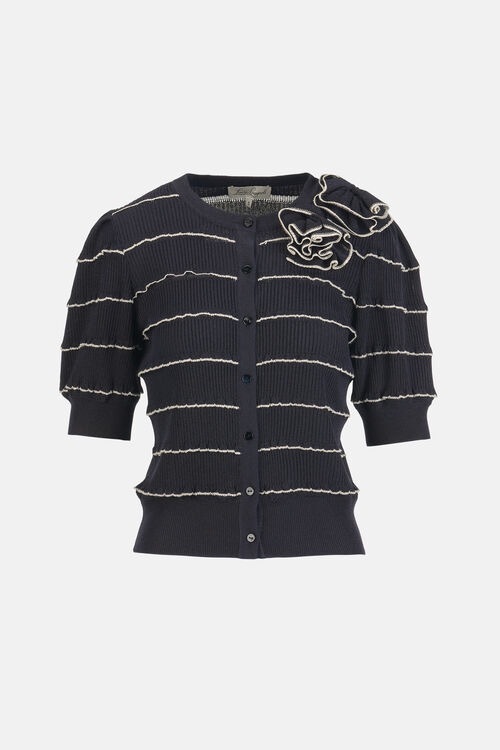 1LS0511-065 [LUISA SPAGNOLI] Comuni 短款開襟衫 飾有貼花 Blu_Panna(1209 0202) #100380 (EU)