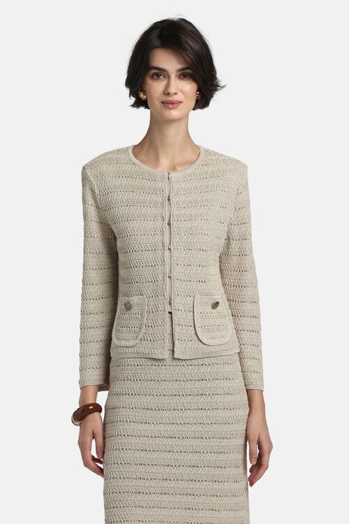 1LS0511-057 [LUISA SPAGNOLI] Castelli 鉤針編織優雅外套 Beige(3640) #100390 (EU)